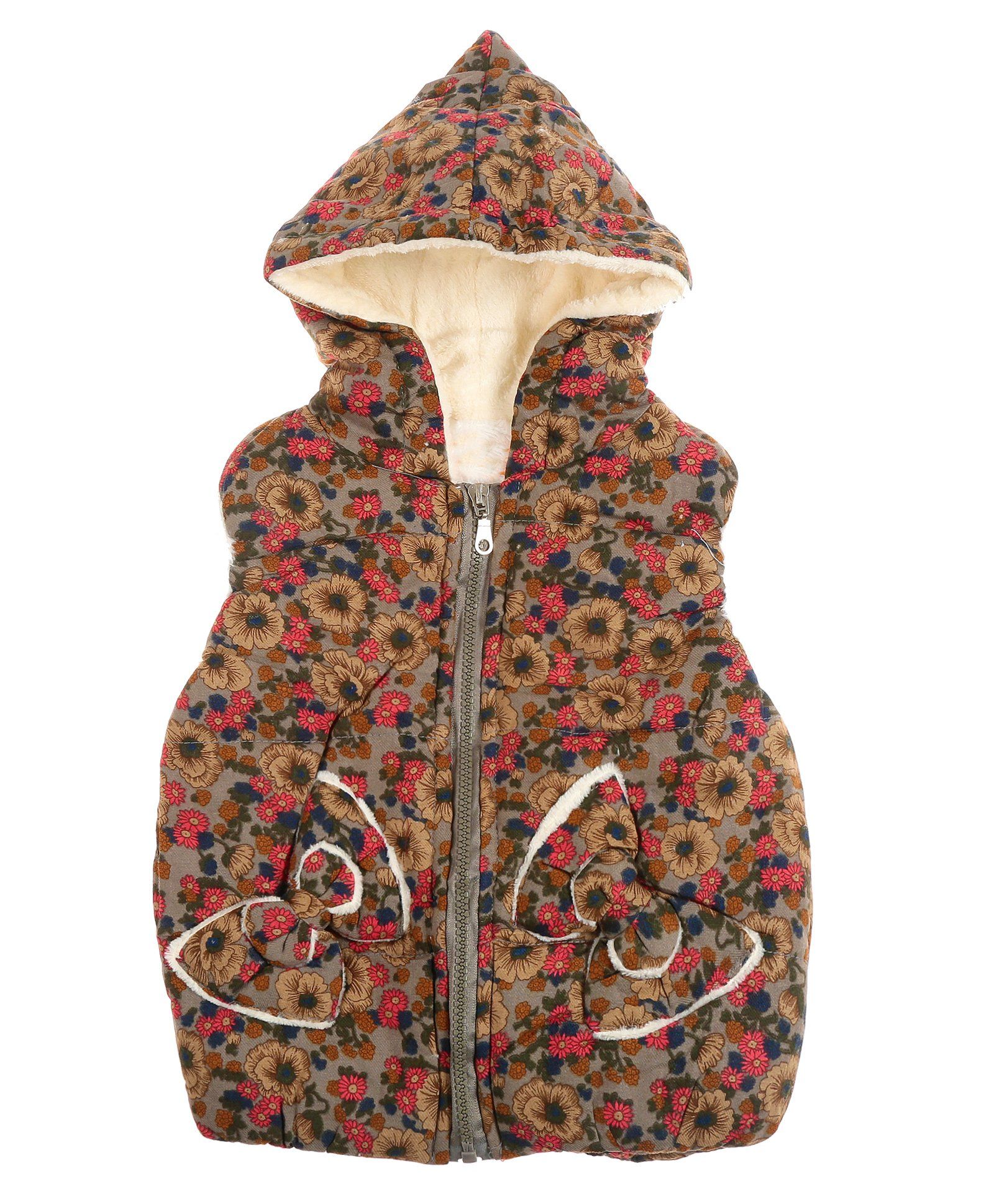 Zonko Style Flower Printed Hooded Baby Jacket - Brown