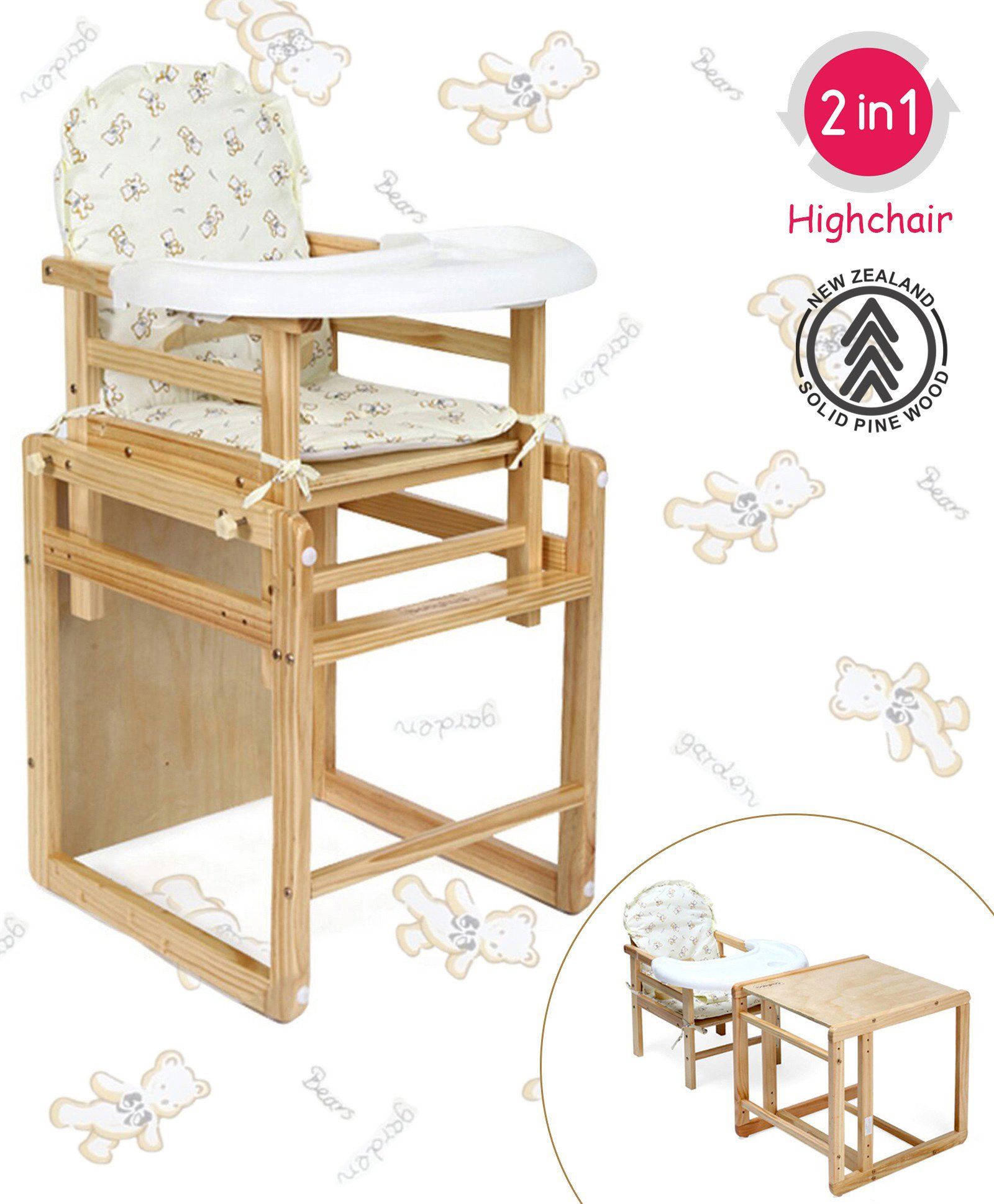 wooden 2 in 1 high chair