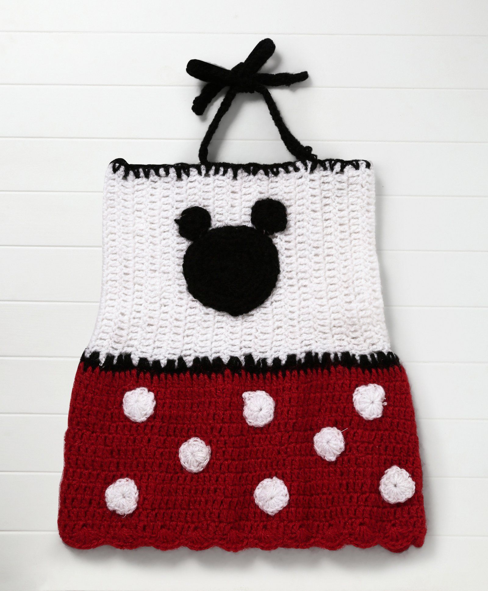 Nappy Monster Crochet Frock With Embroided Circles On Skirt - Red & White