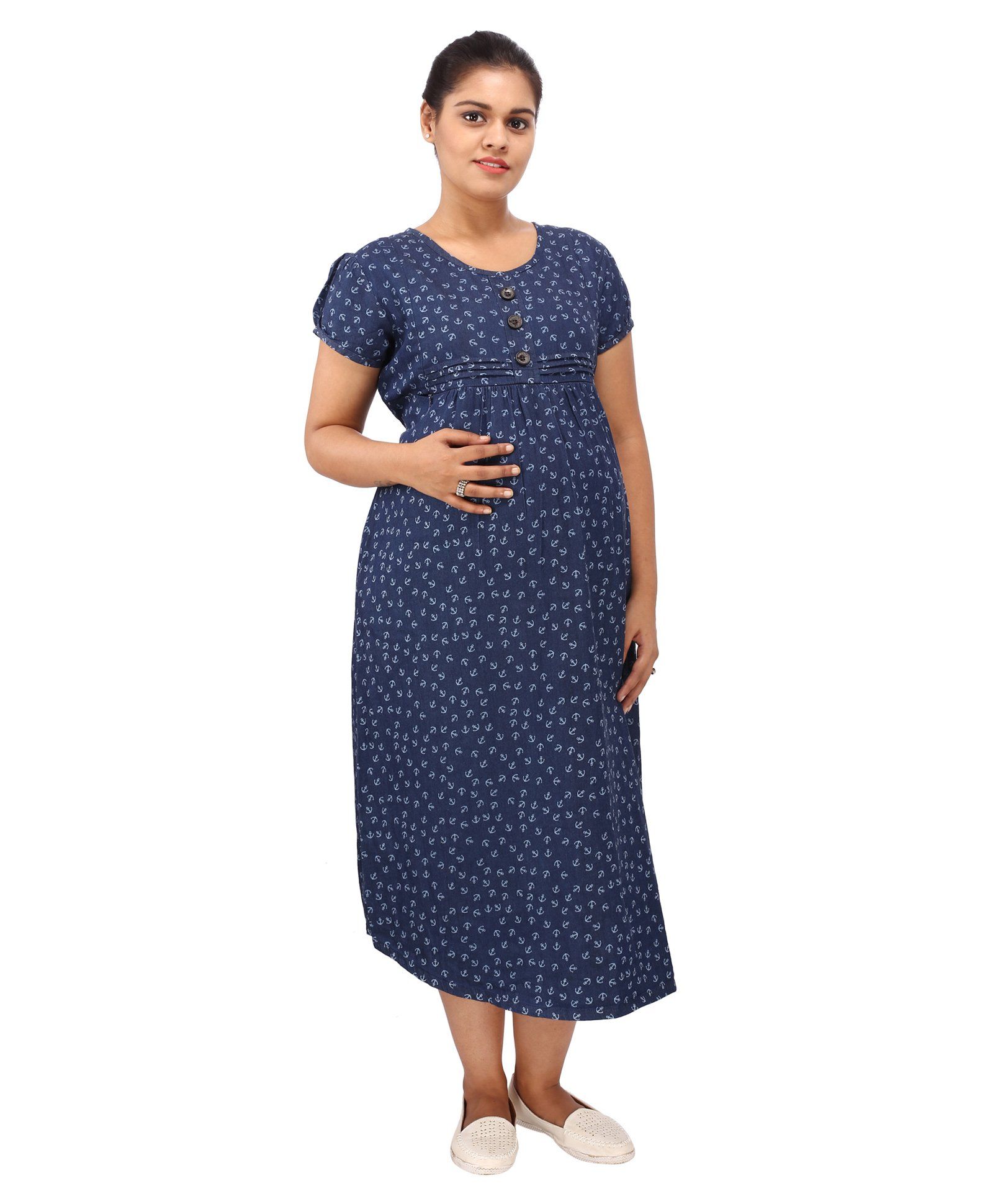 Mamma�s Maternity Short Sleeves Dress Anchor Print