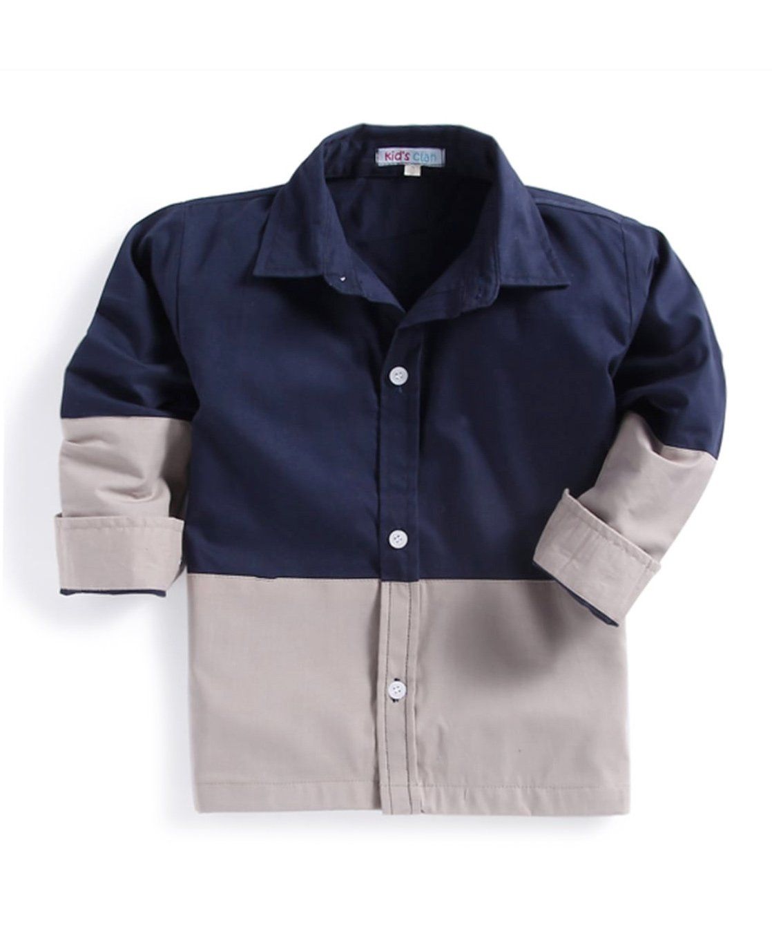 Kidsclan Party Wear Full Sleeves Dual Tone Shirt - Navy Blue Grey