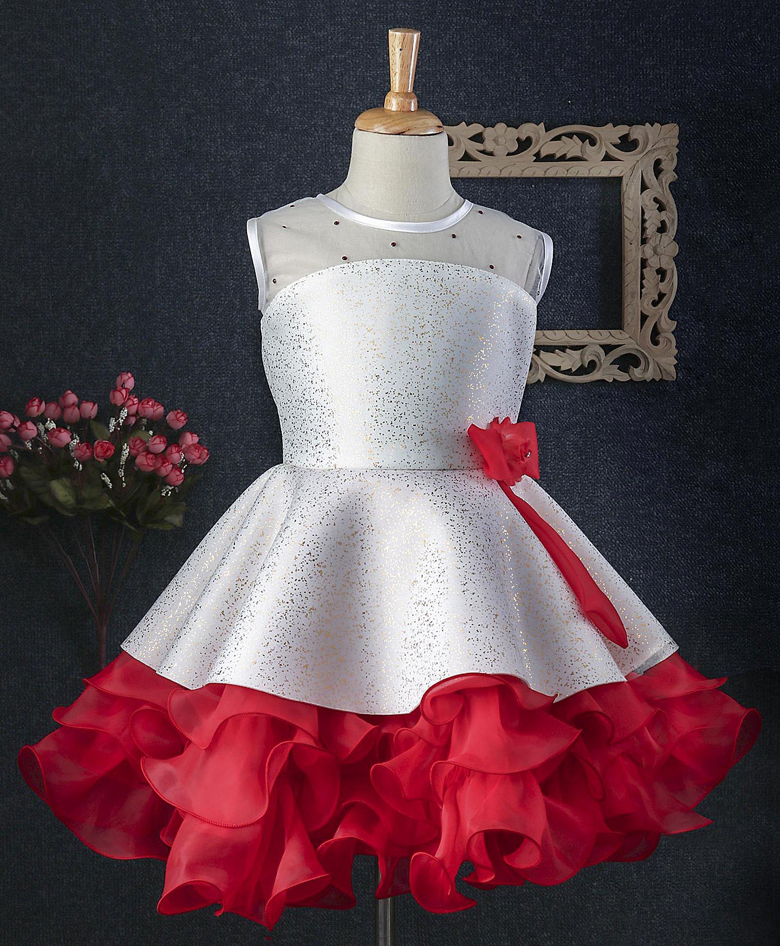 red and white party frocks