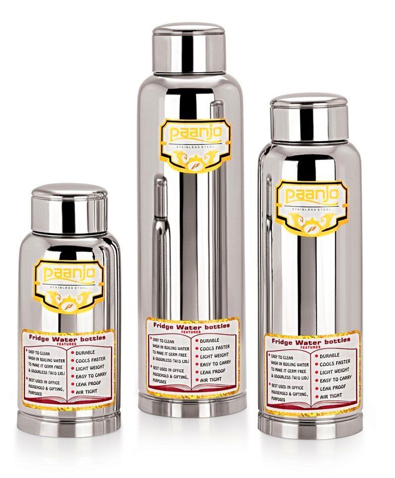Paanjo Stainless Steel Bottles Pack of 3 Silver