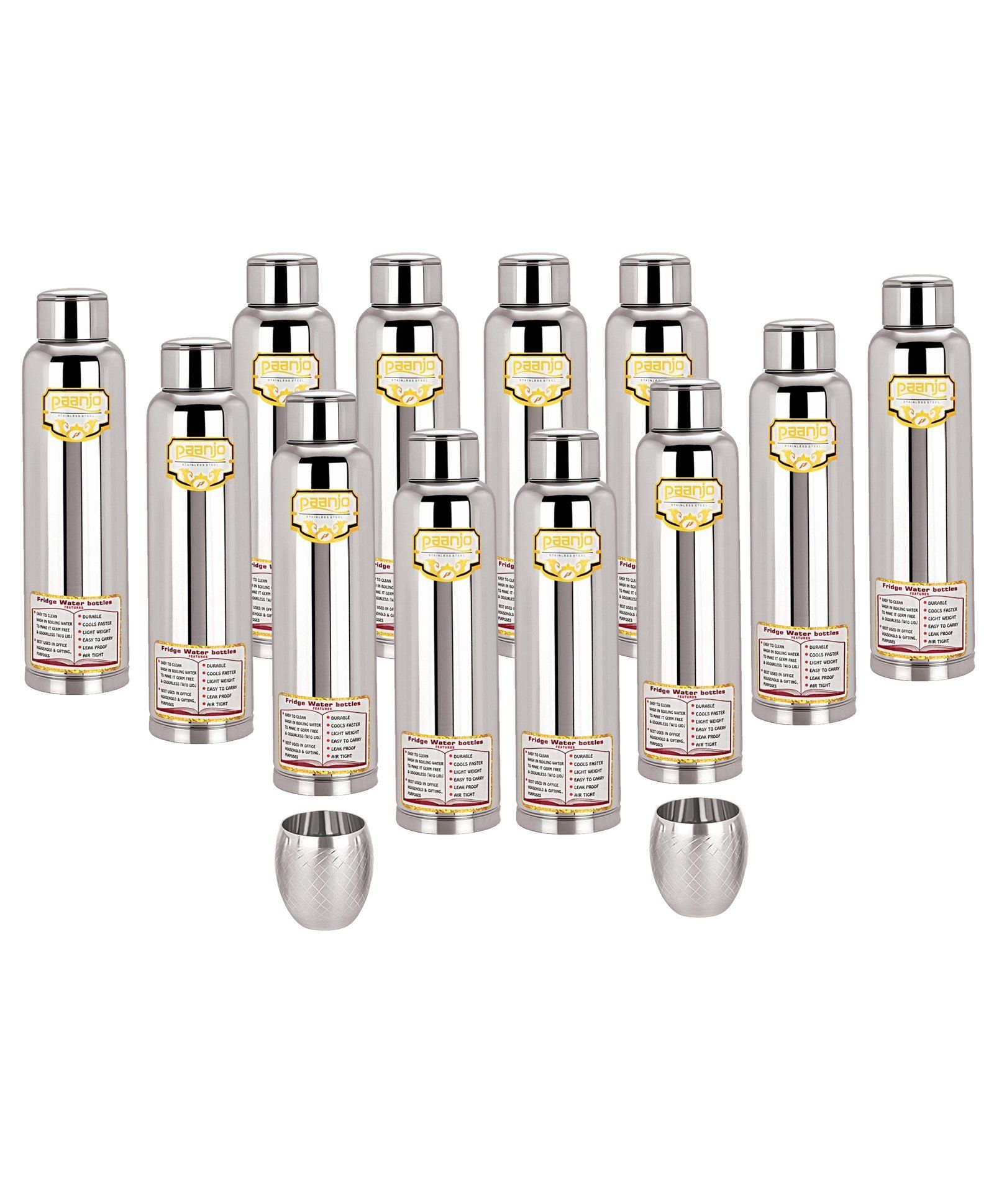 Paanjo Stainless Steel Bottles Pack of 12 Silver