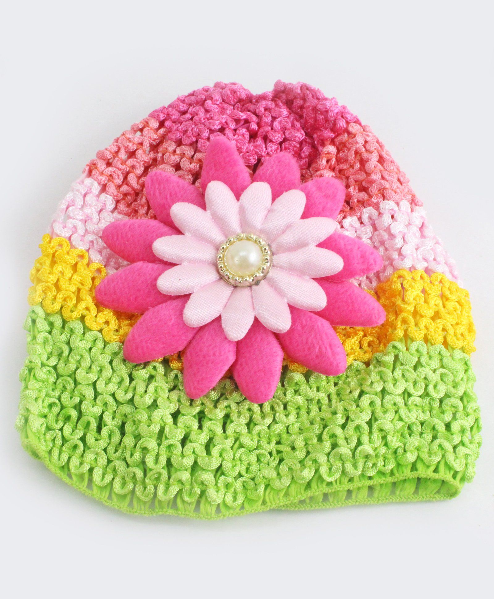 Tia Hair Accessories Winter Cap With Flower - Green & Yellow