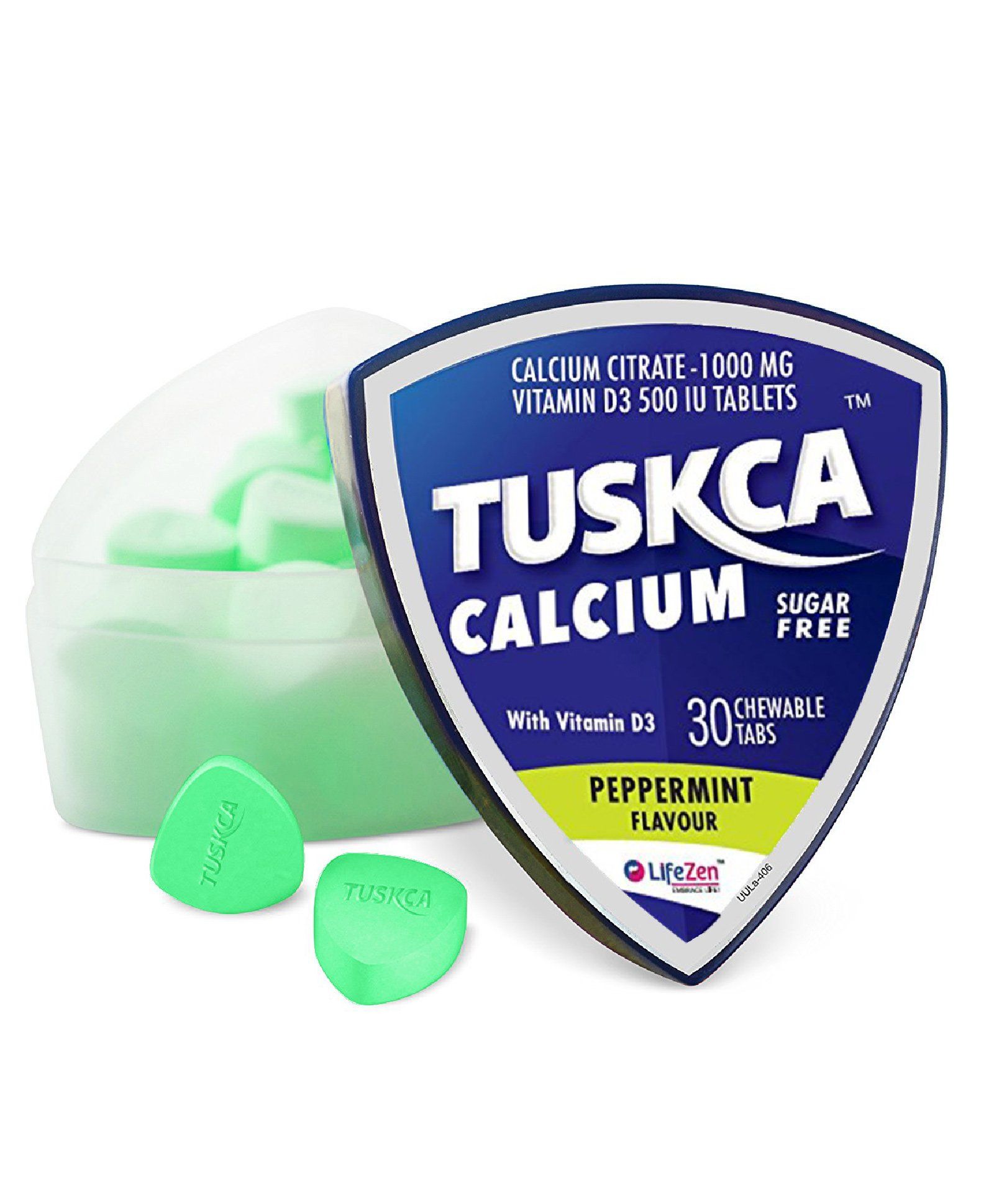 Tuskca Sugar Free Calcium Peppermint 30 Chewable Tablets - Pack Of 2