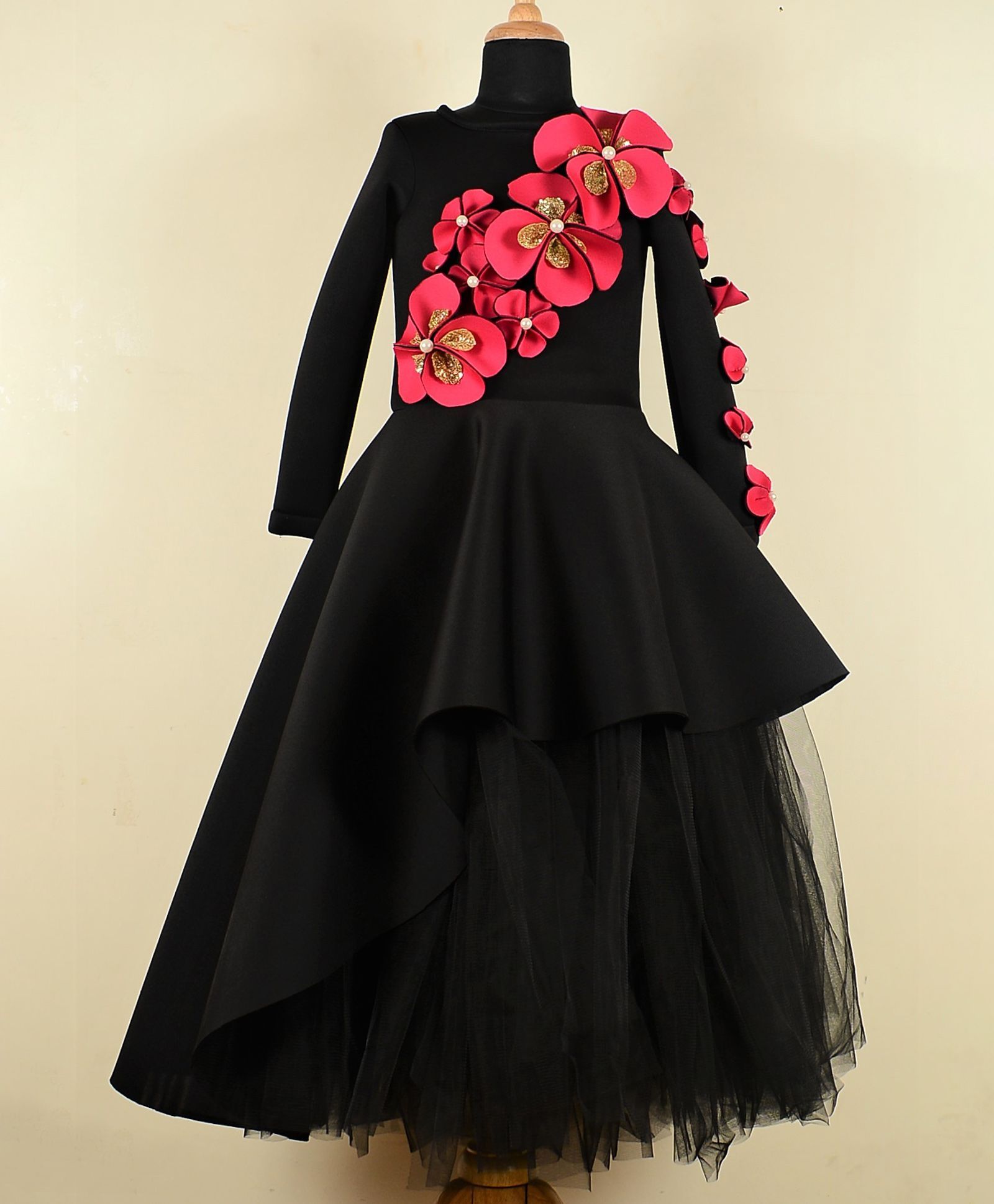 Tu Ti Tu Floral Applique Peplum High Low Corset With Tutu Skirt - Black