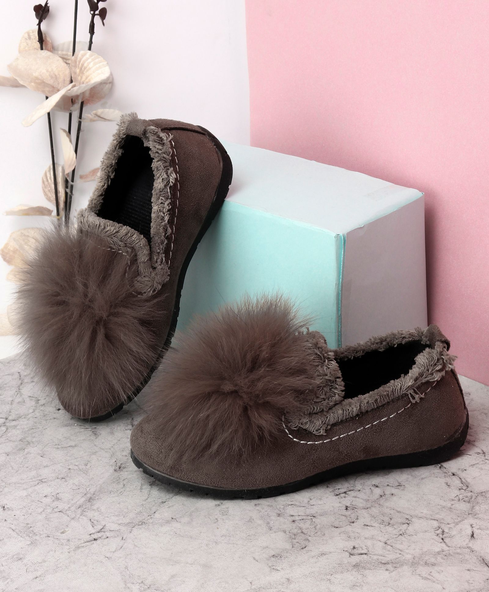 pom pom slip on shoes