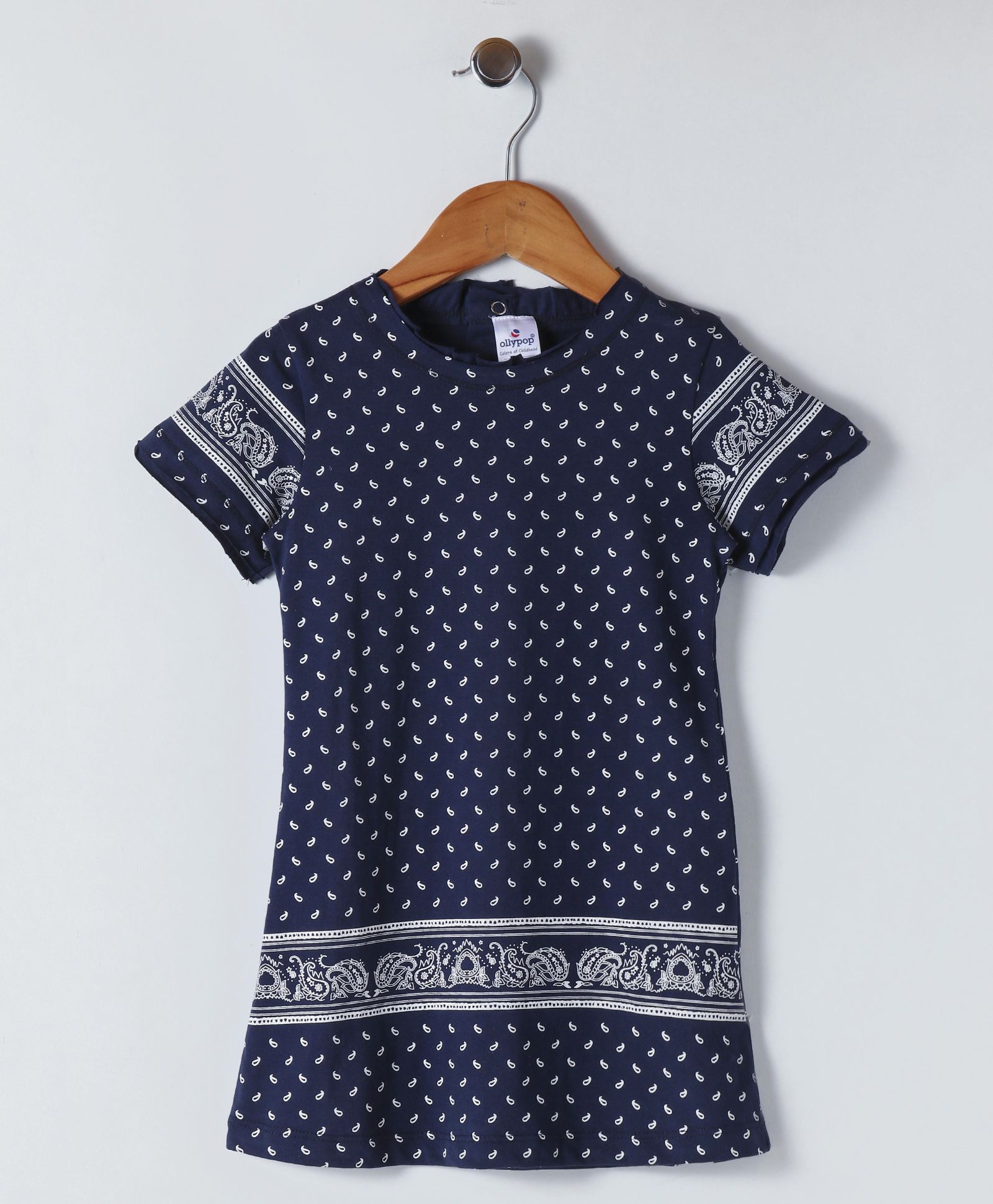 Ollypop Short Sleeves Printed Frock - Navy Blue
