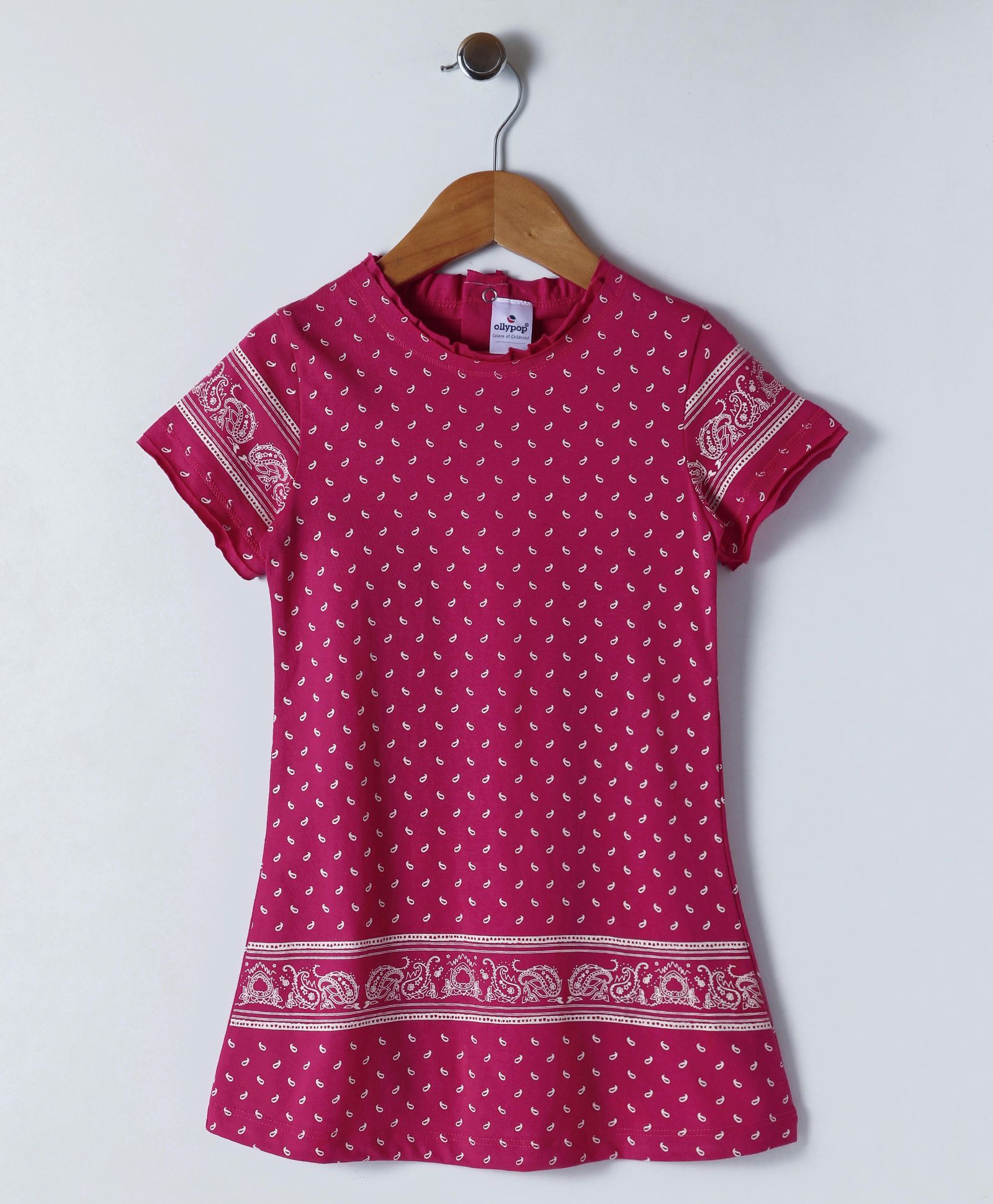 Ollypop Short Sleeves Printed Frock - Fuchsia