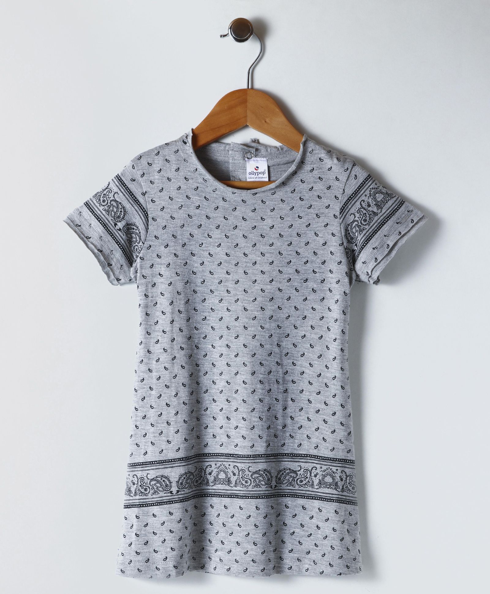 Ollypop Short Sleeves Printed Frock - Grey