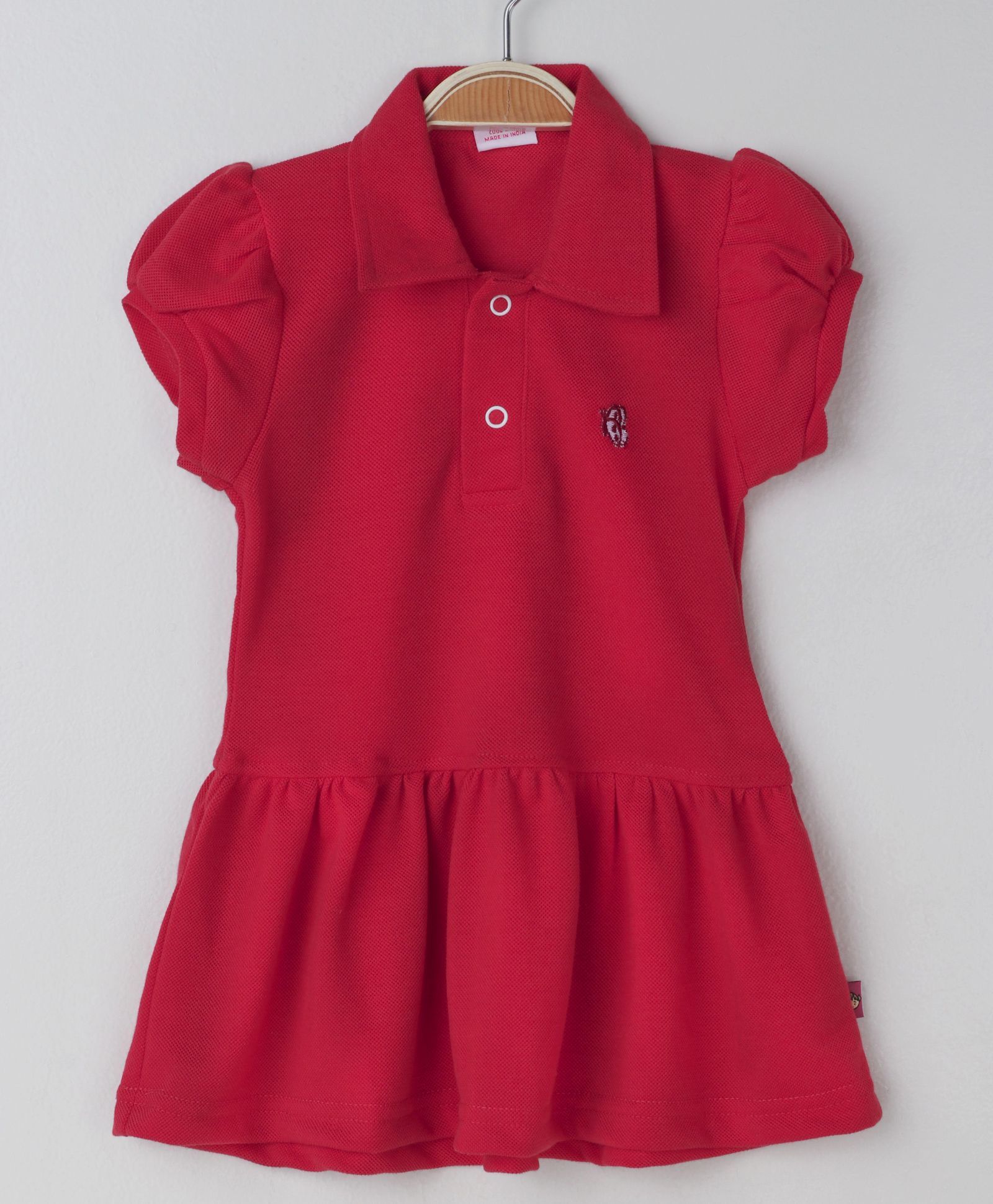 Wow Girl Short Sleeves Collar Neck Tennis Frock - Red