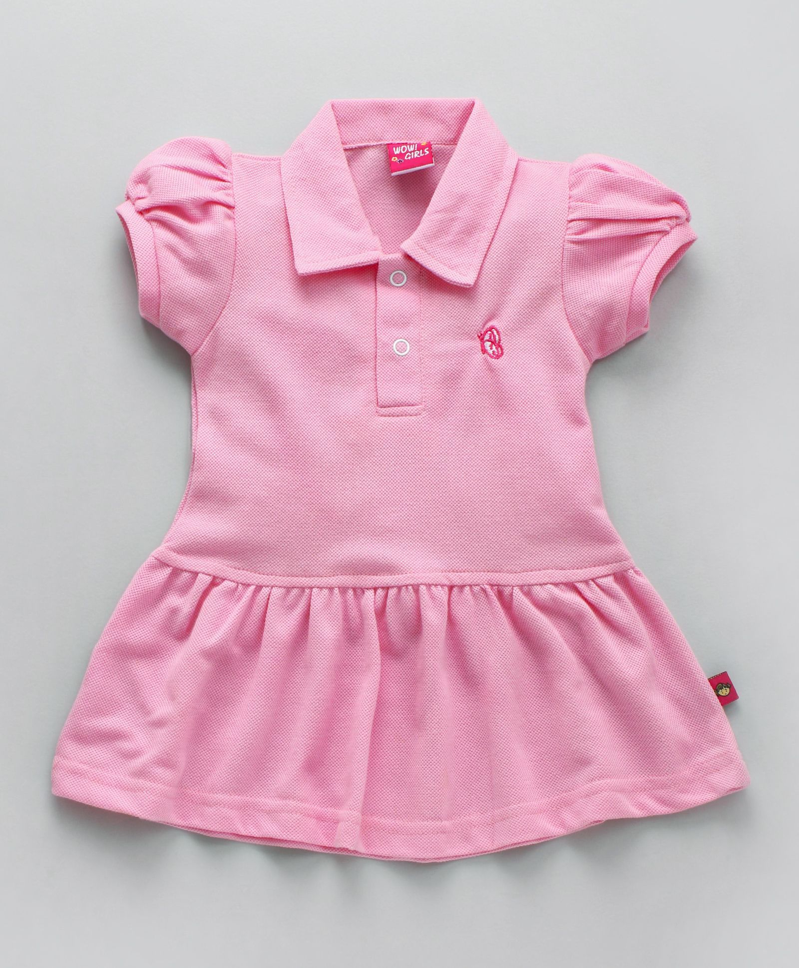 Wow Girl Short Sleeves Collar Neck Tennis Frock - Pink