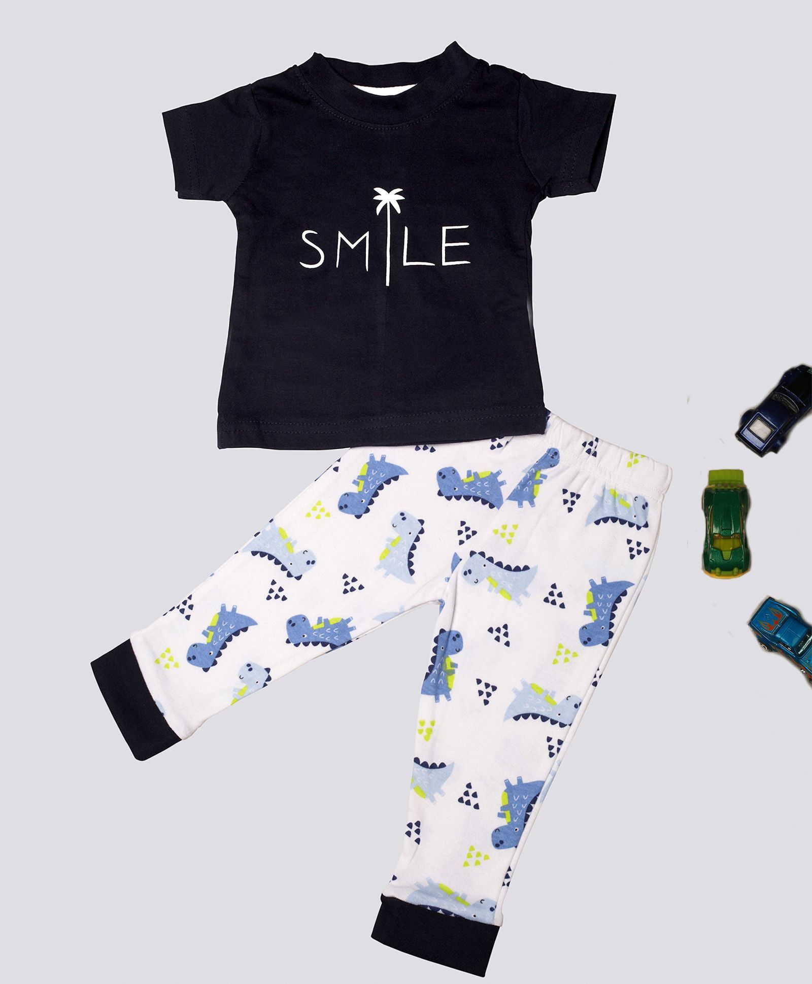 Treasure Trove Smile Print Full Sleeves Night Suit - Navy Blue
