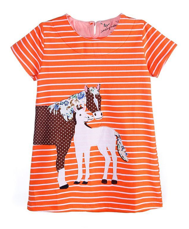 Hopsy Horse On Stripes Print Dress - Orange