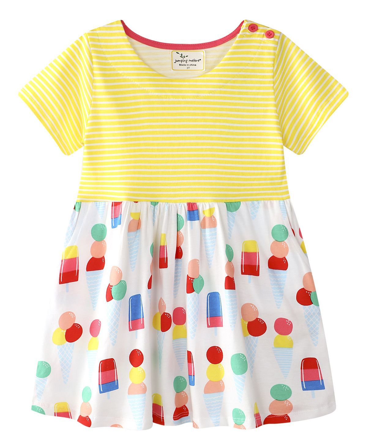 Hopsy Stripe Yoke Printed Dress - Yellow