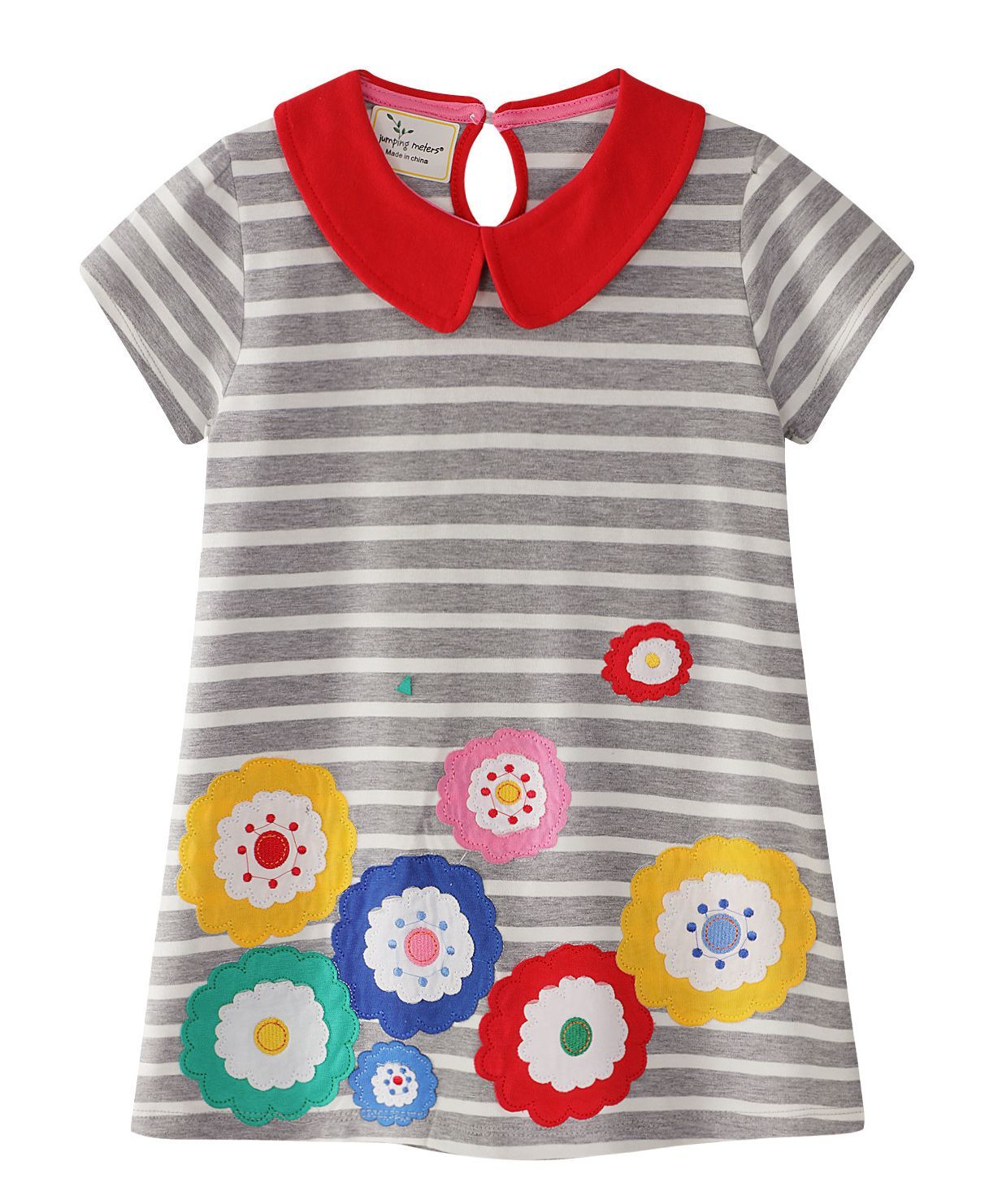 Hopsy Collared Stripe Print Dress - Grey