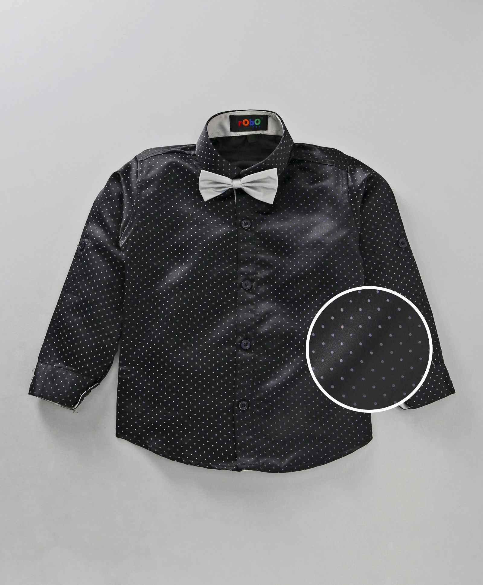 Robo Fry Full Sleeves Shirt With Bow Dots Print - Navy