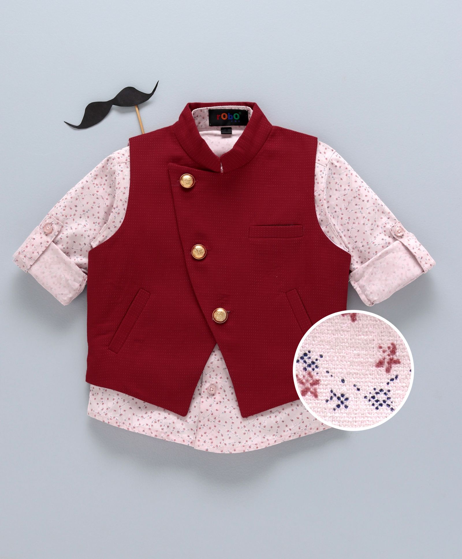 Robo Fry Party Wear Full Sleeves Shirt With Jacket - Red Pink