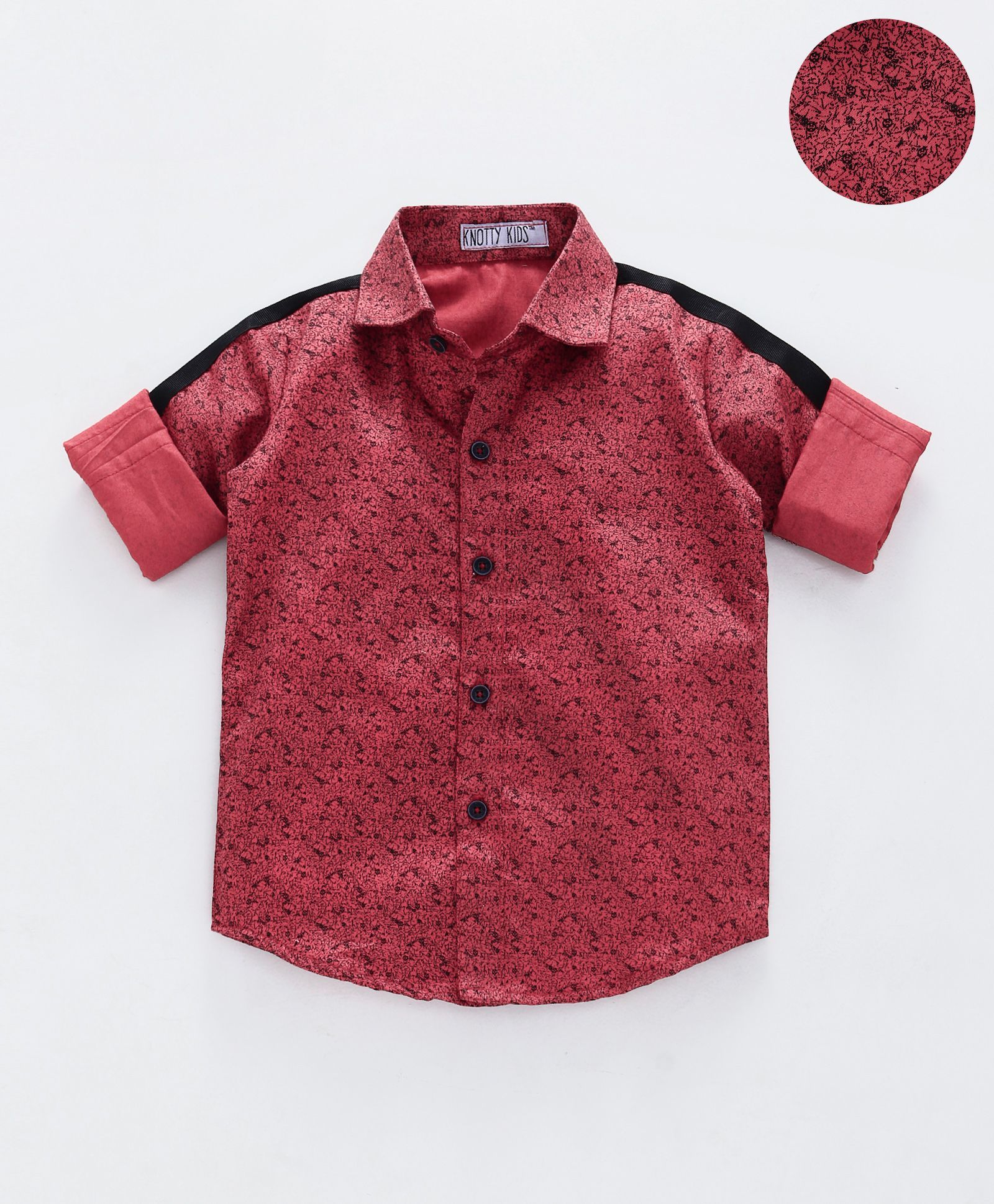 Knotty Kids Overall Print Shirt With Contrast Lining On Sleeves - Red