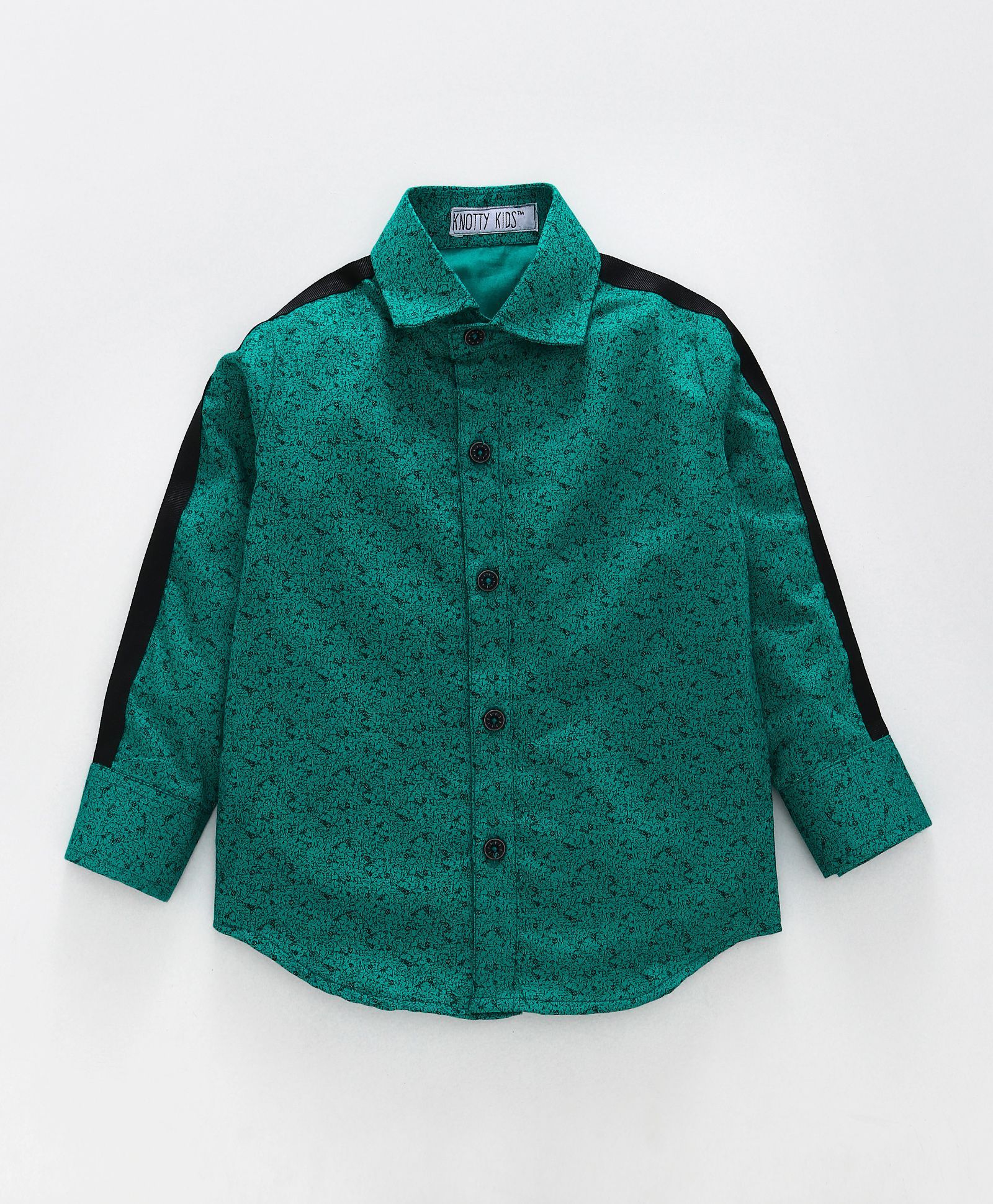 Knotty Kids Overall Print Shirt With Contrast Lining On Sleeves - Green