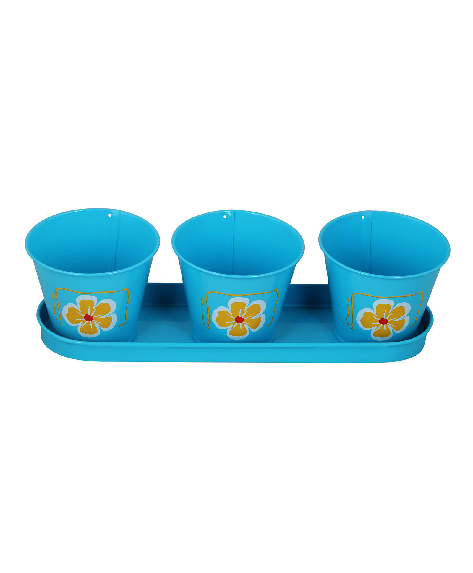 Wonderland Garden Round Herb Planter With Tray - Blue