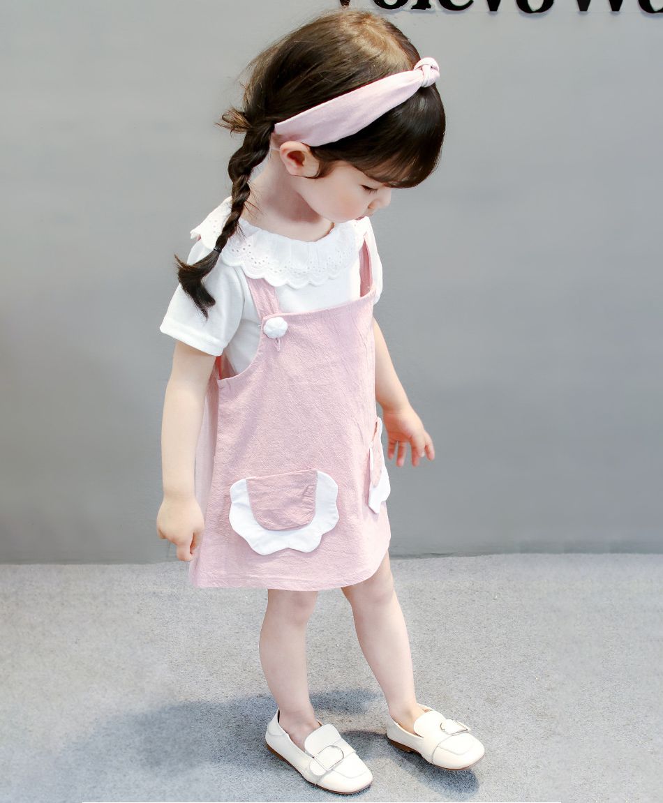 Superfie Frilll Top & Dungaree Frock Set - Pink