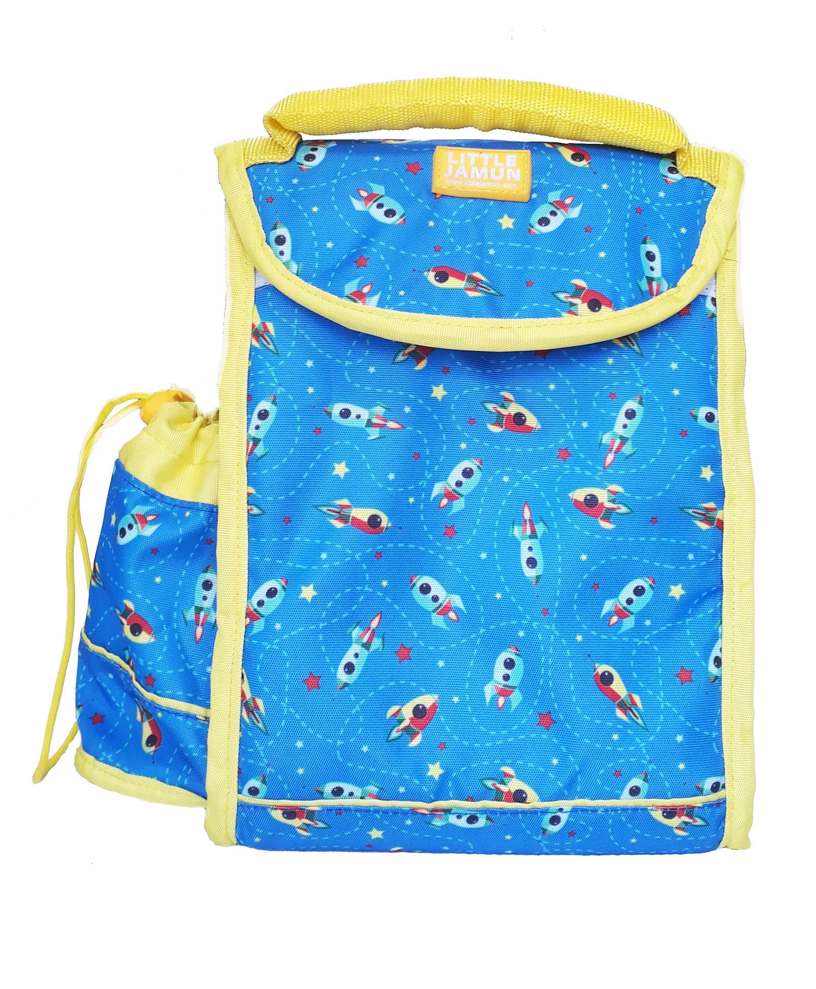 Little Jamun Rectangular Lunch Box Bag Rocket Print Blue - 12 inches