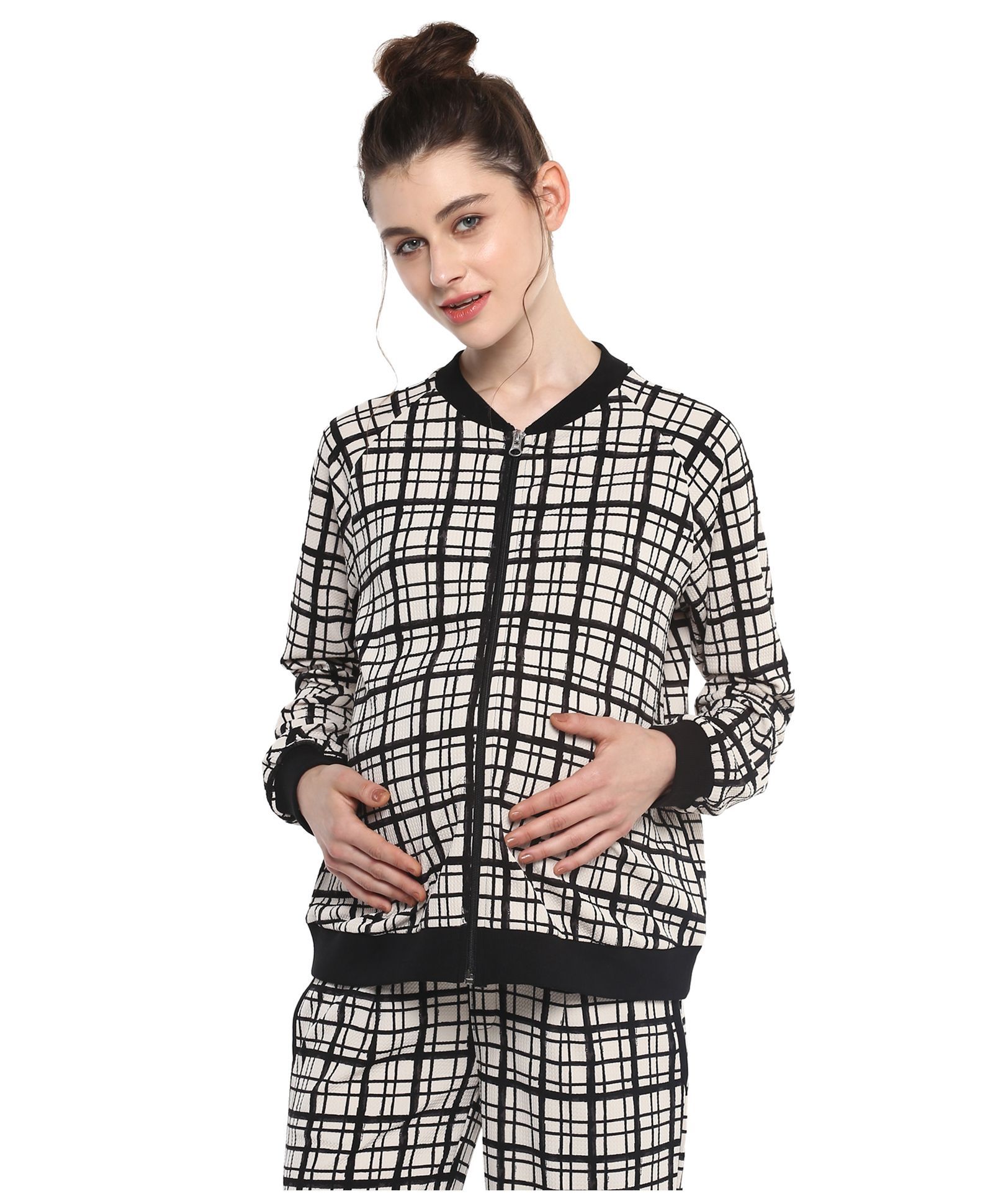 Momsoon Checkered Bomber Jacket