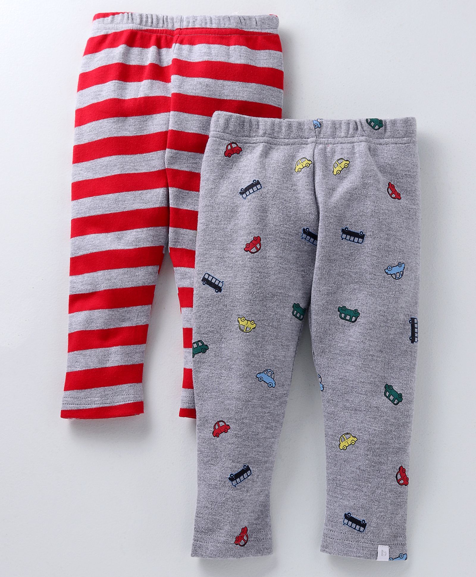 Babyoye Full Length Leggings Cars Print Pack of 2 - Grey Red