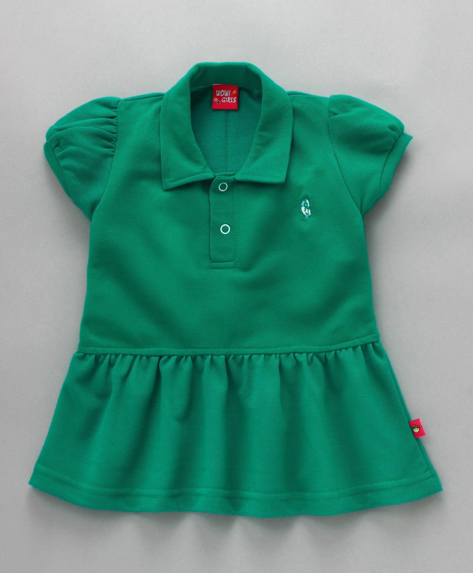 Wow Girl Cap Sleeves Collar Neck Tennis Frock - Green