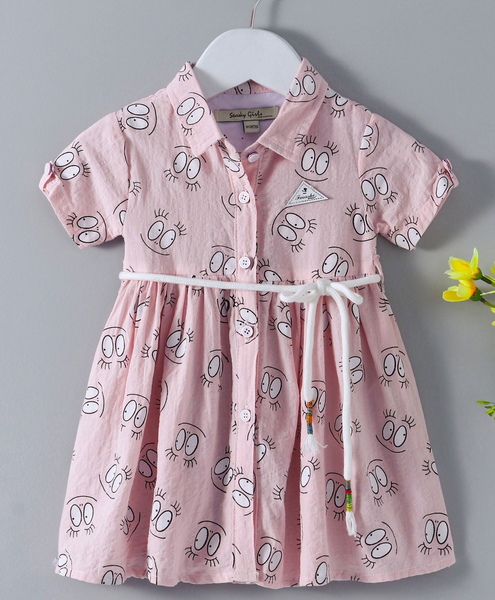 Seashy Girls Eyes Design Print Dress - Pink