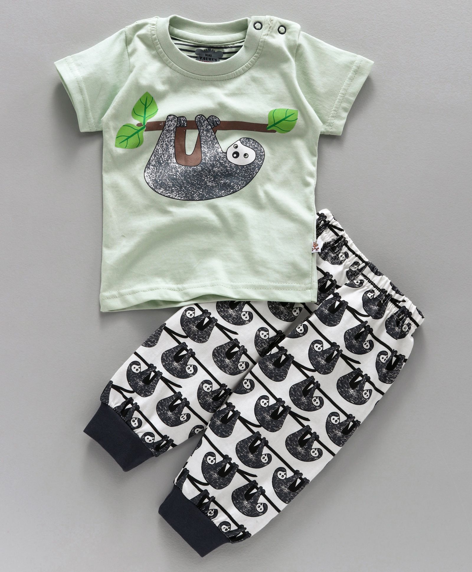 Mini Taurus Half Sleeves Night Suit Koala Print - Light Green