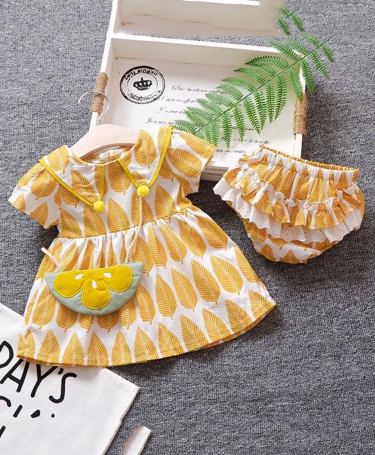 Superfie Leaves Print Frock With Bloomer