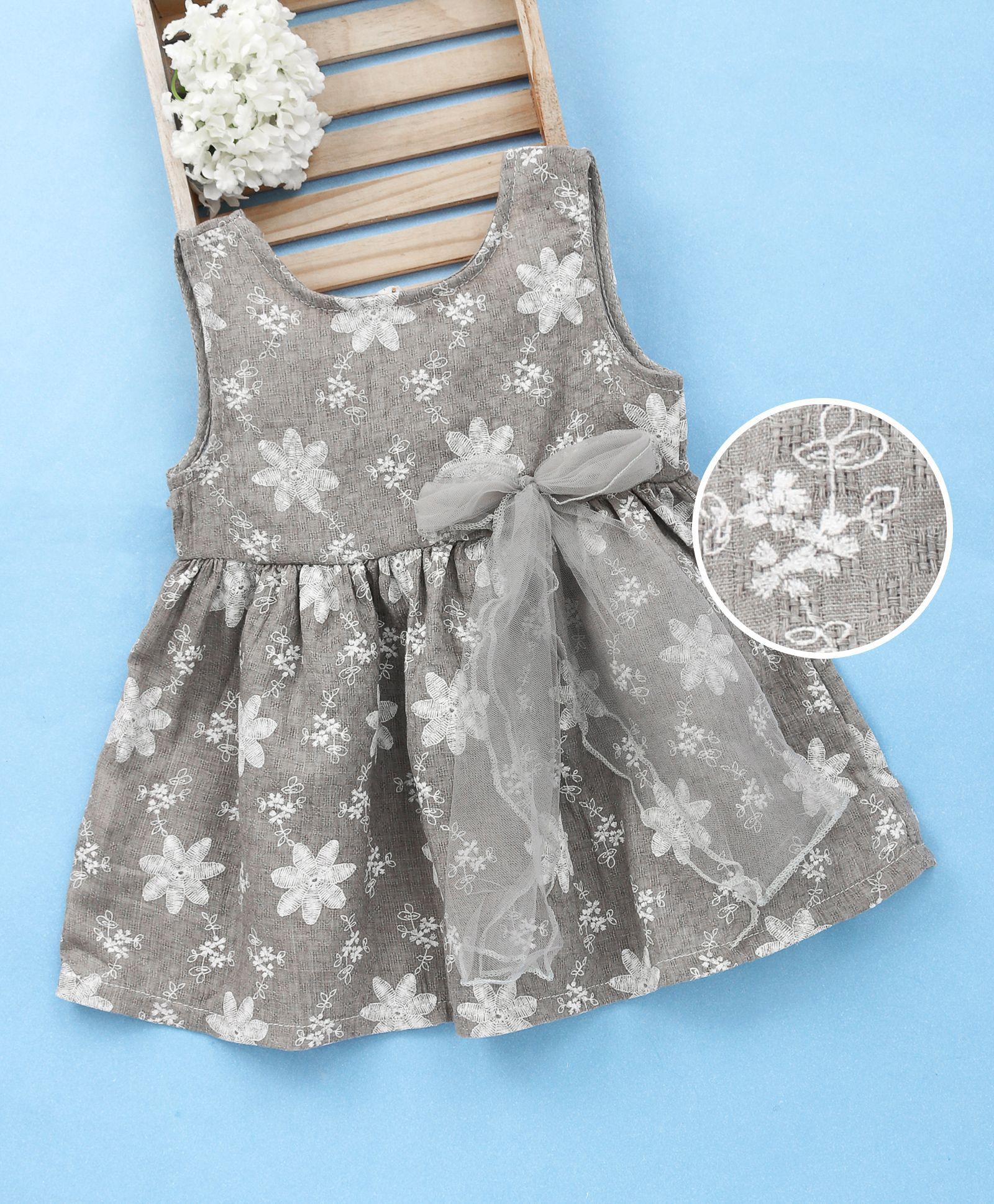Fashion Baby Flower Print Dress - Grey