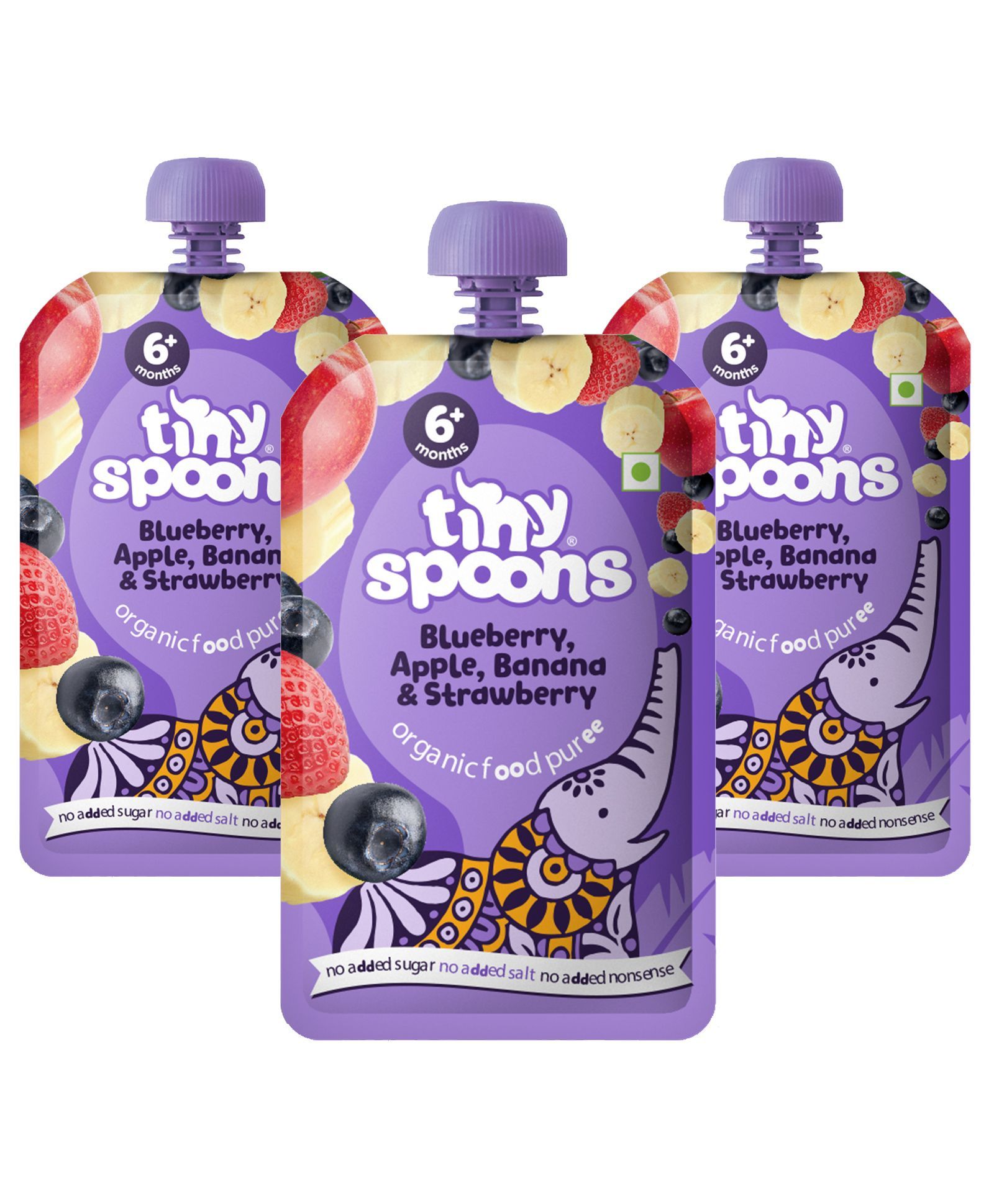Tiny Spoons Organic Blueberry Apple Banana & Strawberry Puree Pack of 3