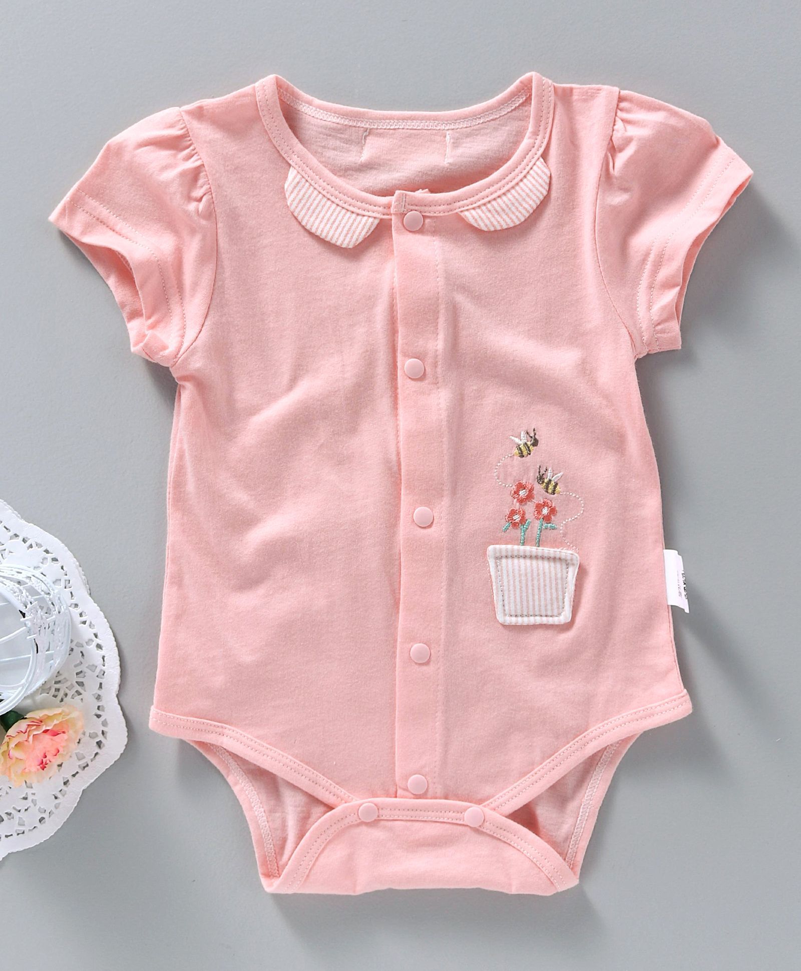 UKY Kids Flower And Bees Embroidered Onesie - Pink