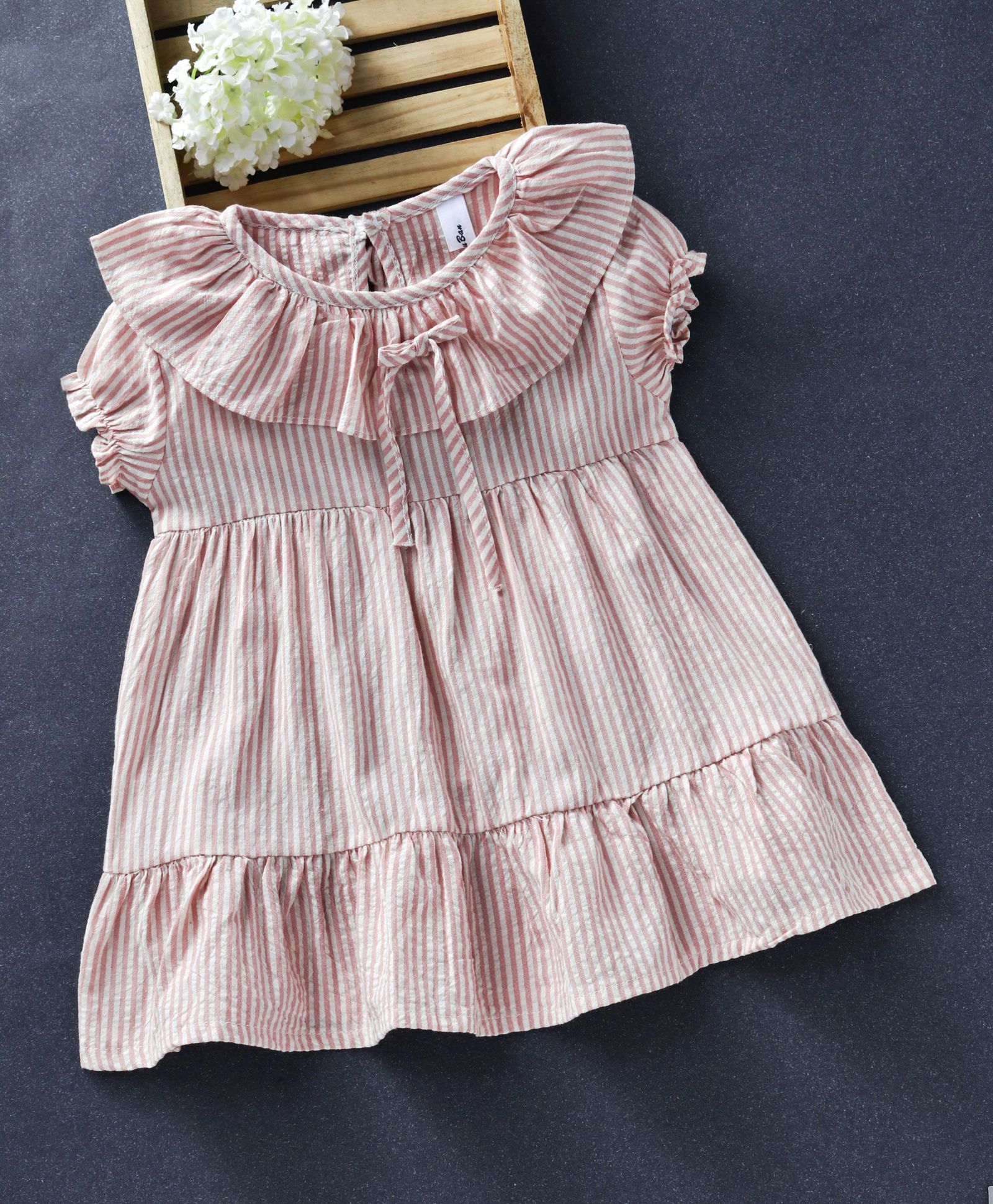 Little Marie Striped Dress - Peach