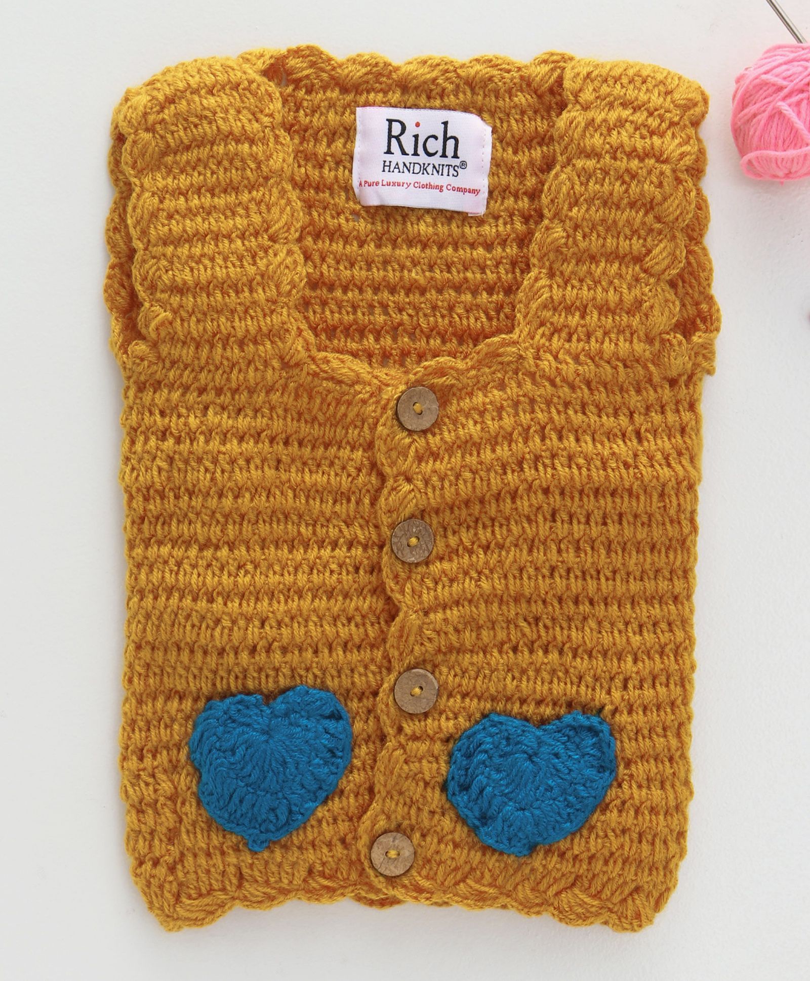 Richhandknits Sleeveless Sweater -Yellow Blue