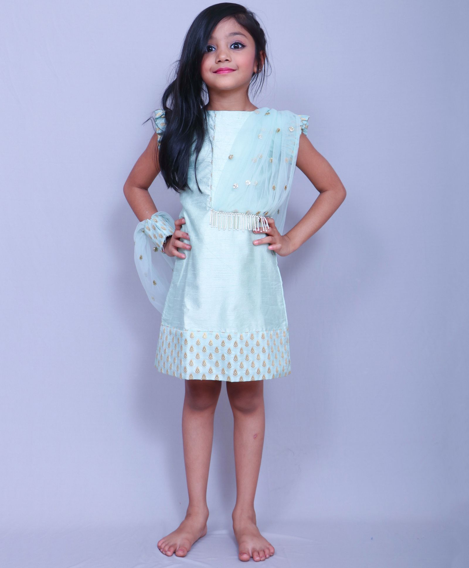 Varsha Showering Trends Ethnic Dress Sequin Details - Aqua Blue