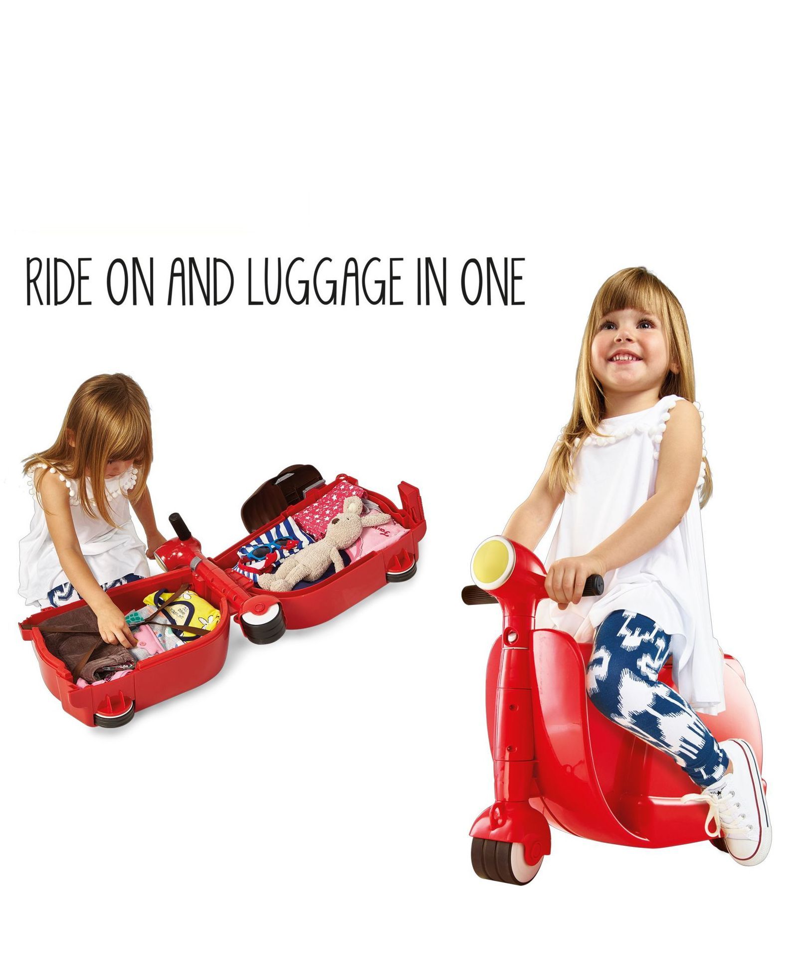 Worlds Apart Skoot Kids Manual Push Ride On Scooter Cum Travel Bag - Red