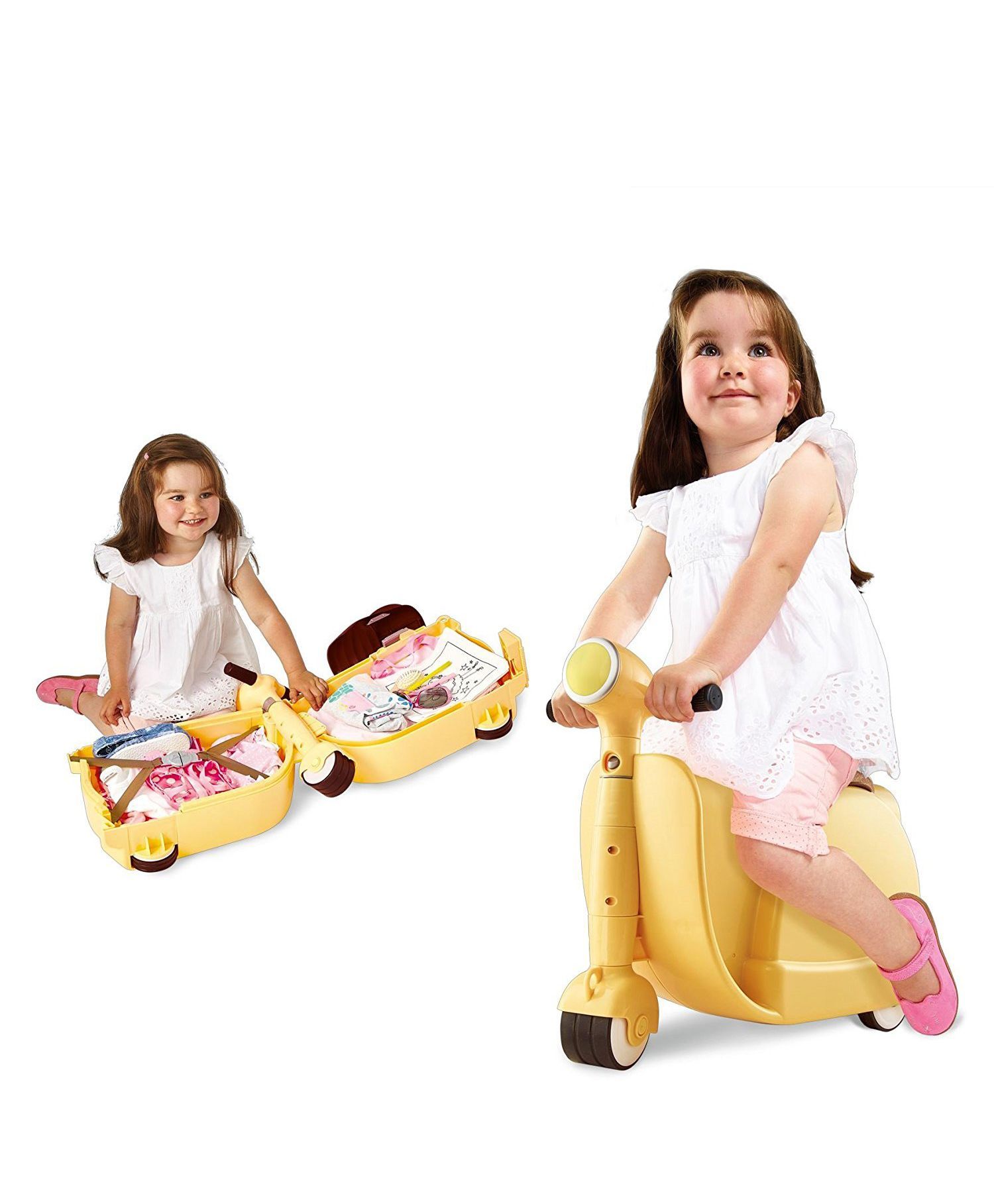 Worlds Apart Skoot Kids Manual Push Ride On Scooter Cum Travel Bag - Yellow