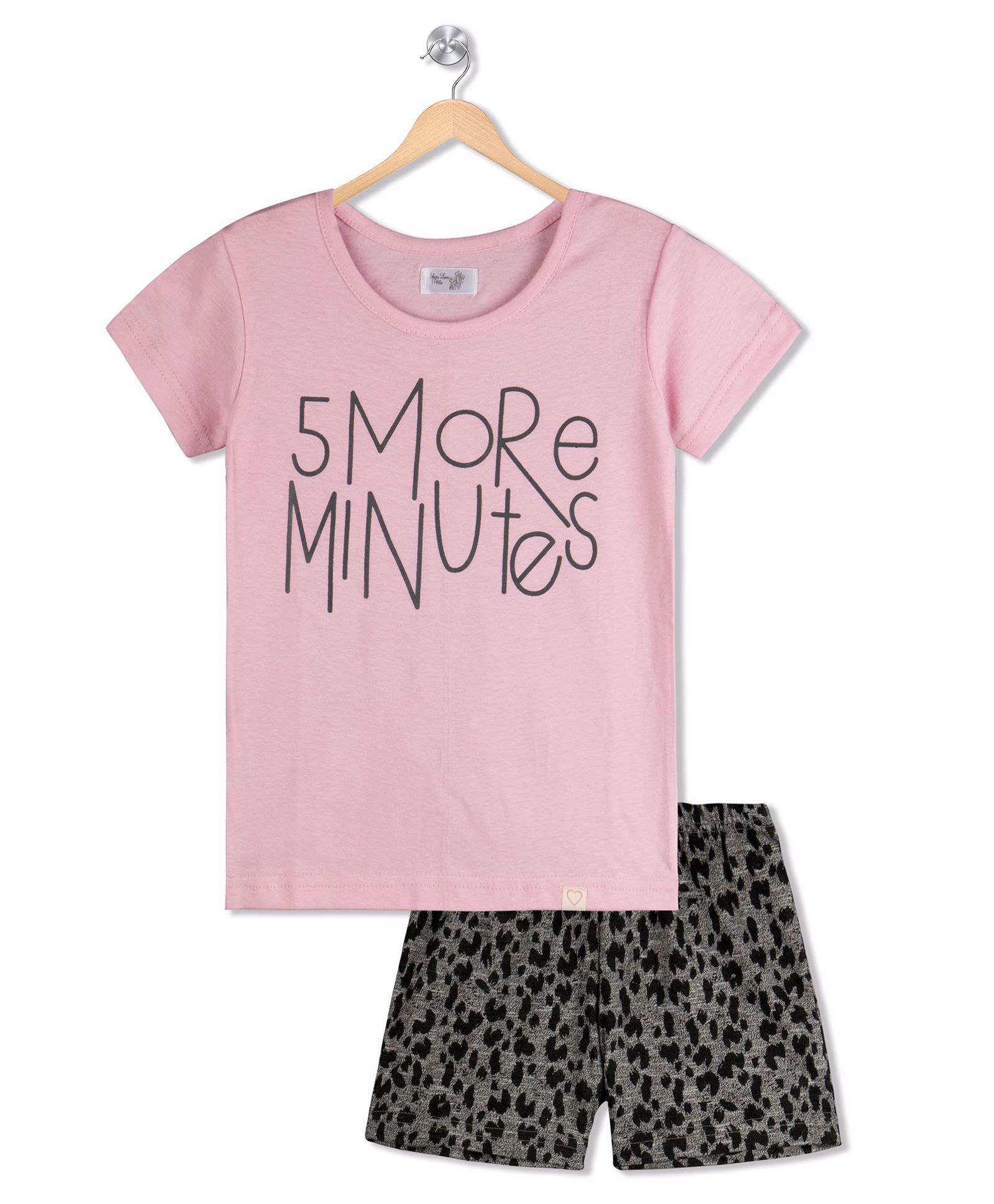 Sheer Love Tee & Printed Shorts Sleepwear Set - Pink & Black