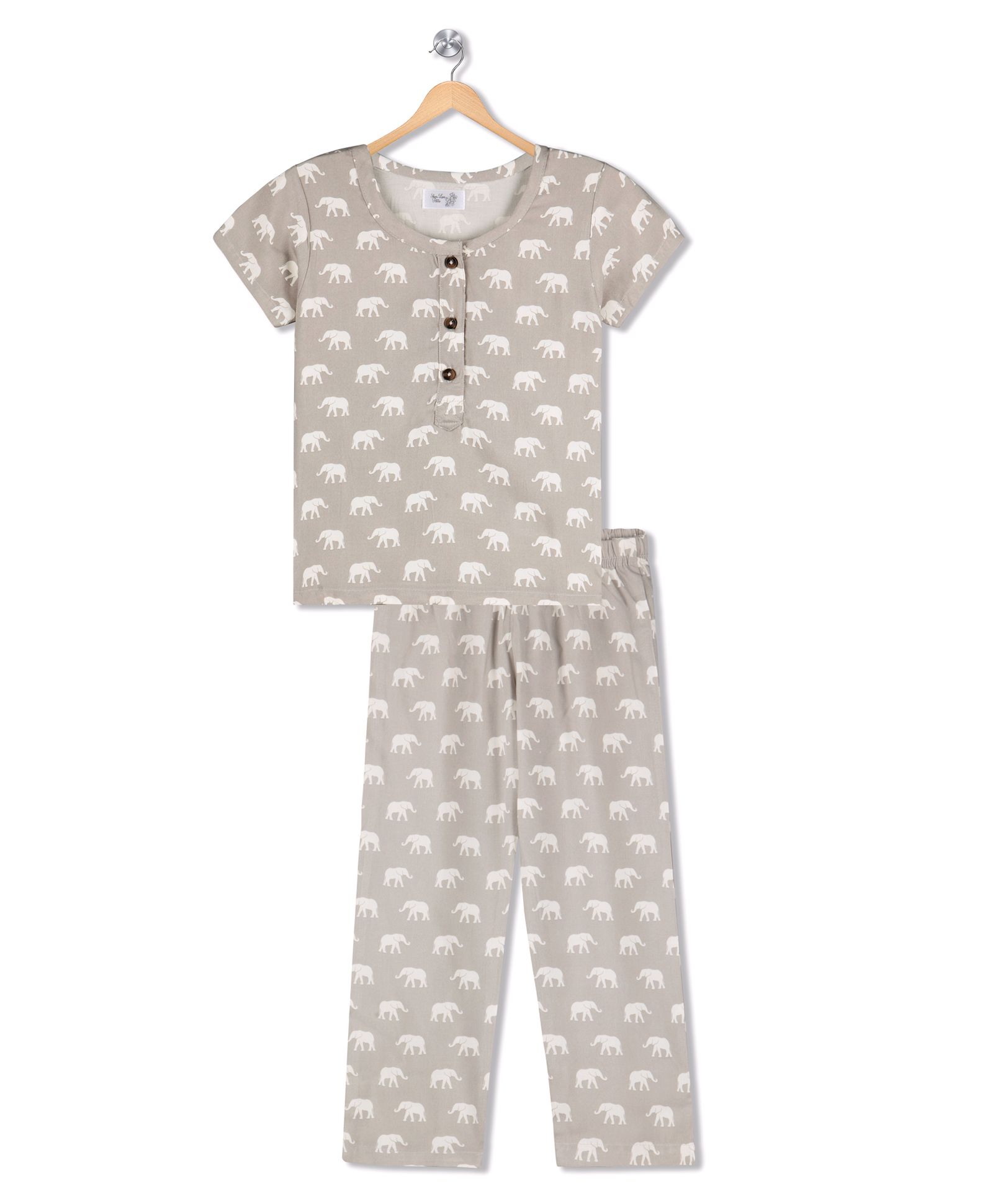 Sheer Love Elephant Print Tee & Pajama Sleepwear Set - Grey
