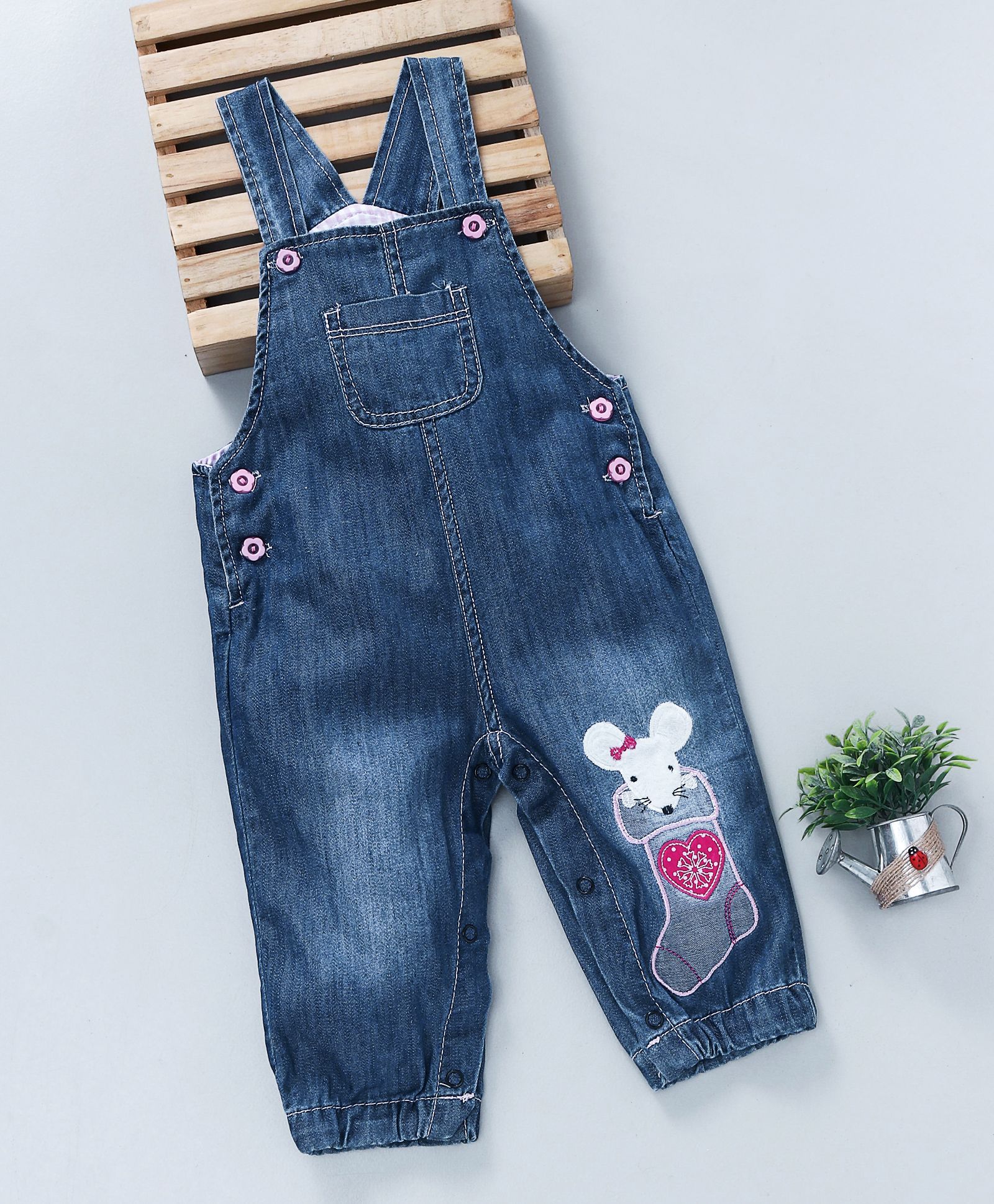 Baby Pep Mouse Applique Denim