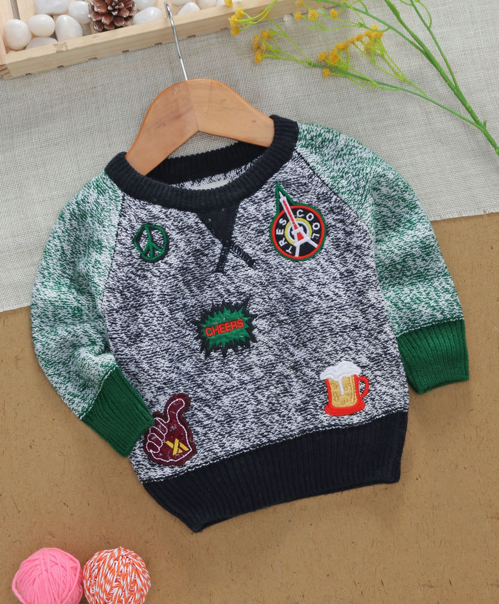Yellow Apple Winter Wear Full Sleeves Tee Cheers Embroidery - Green Navy Blue