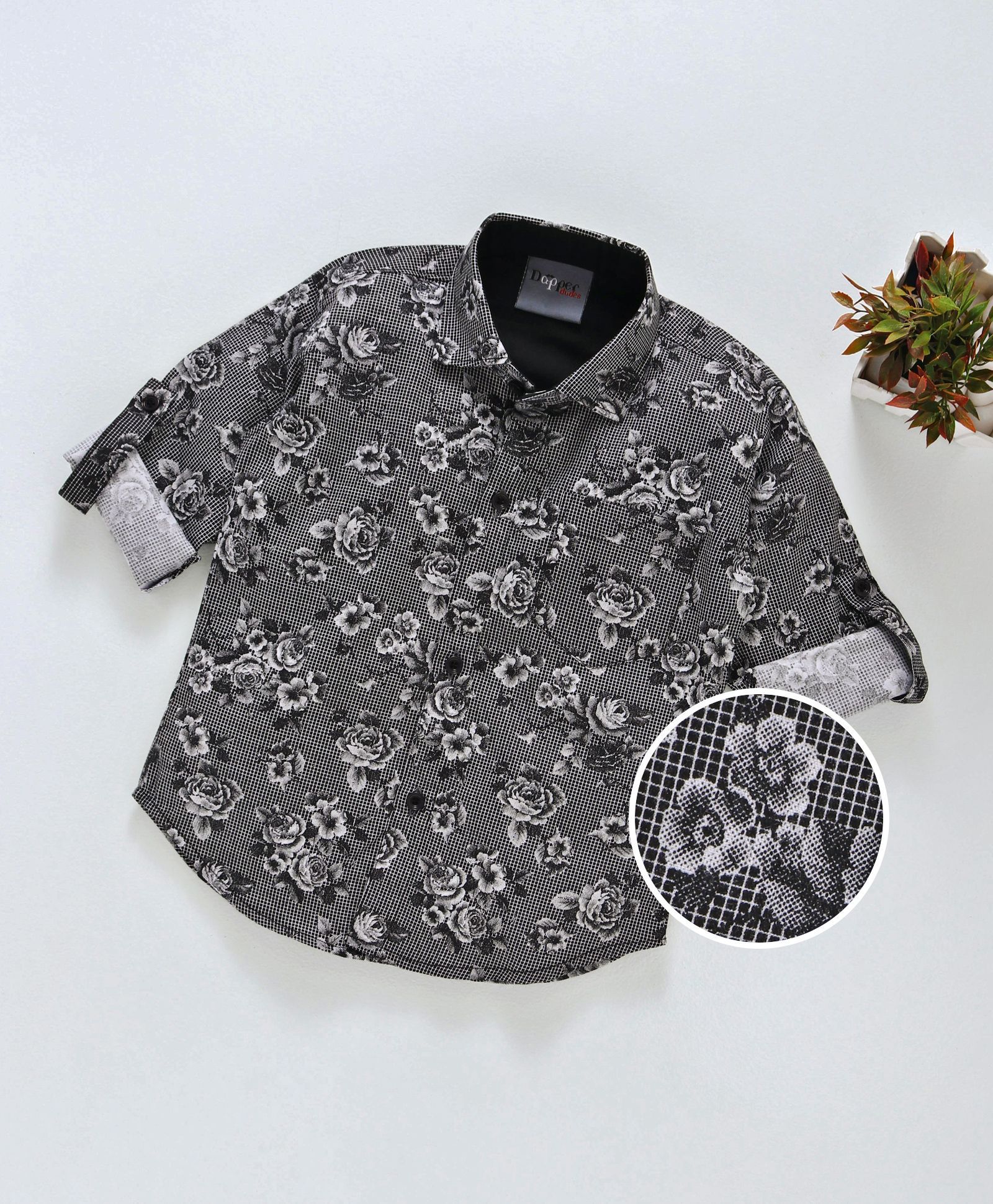 Dapper Dudes Roses Printed Cotton Full Sleeves Casual Shirt - Black