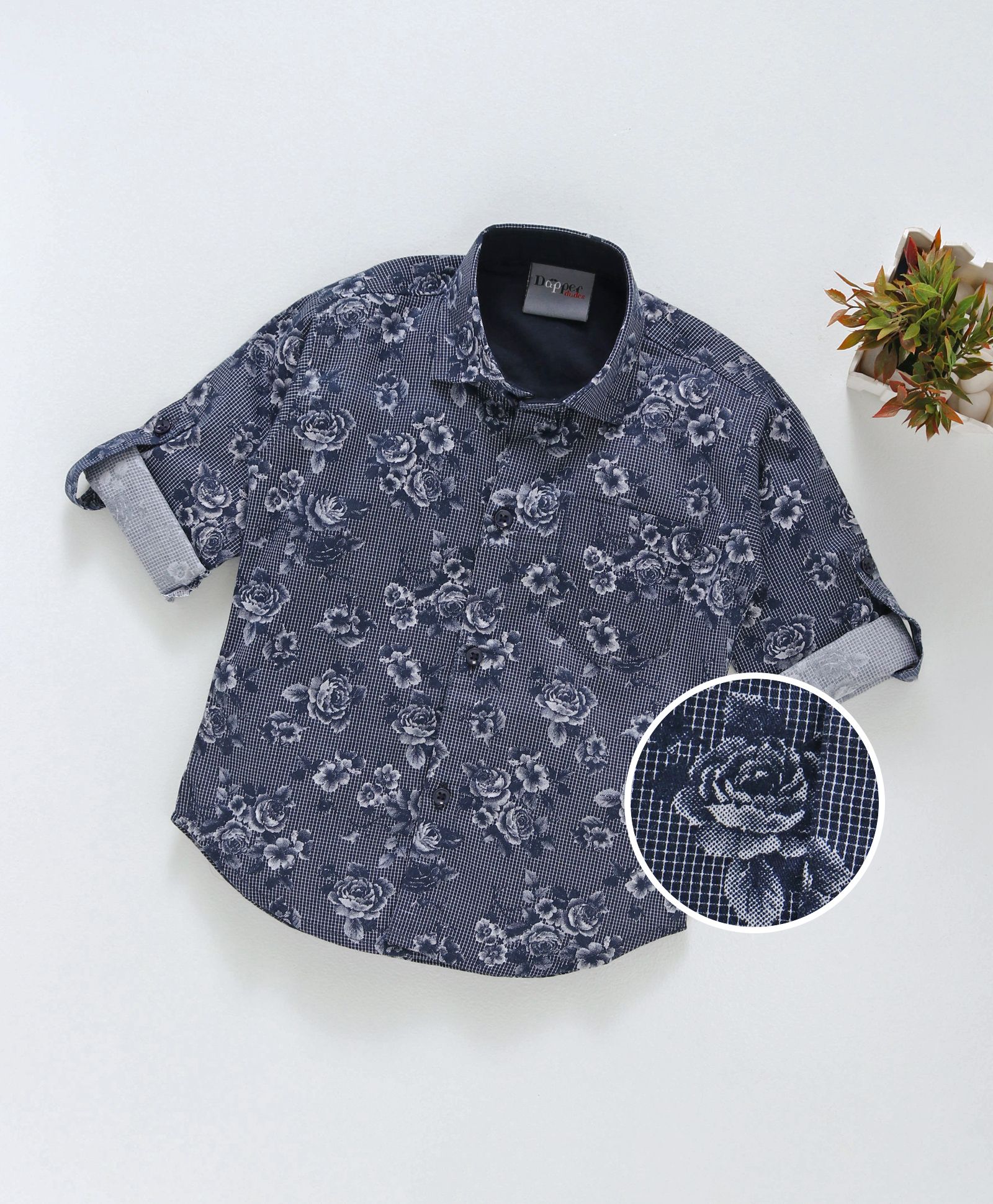 Dapper Dudes Roses Printed Cotton Full Sleeves Casual Shirt - Blue