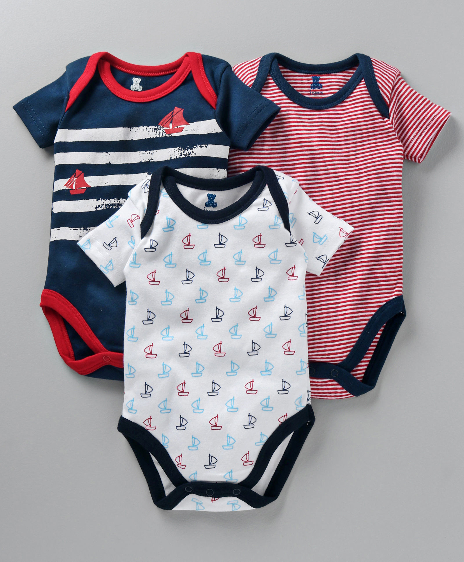 I Bears Half Sleeves Onesies Stripe & Boat Print Pack of 3 - Green & Pink