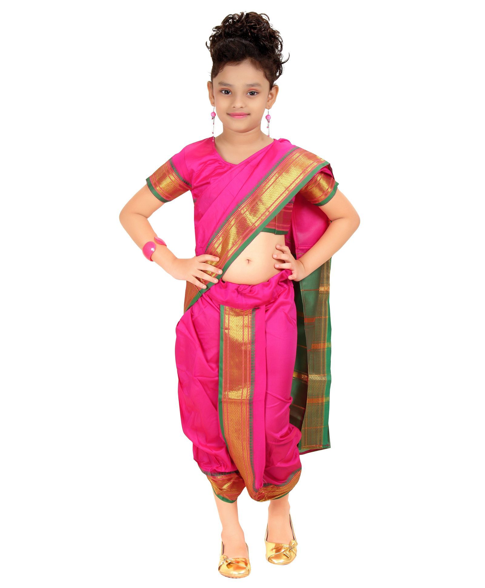Bhartiya Paridhan Full Length Stitched Traditional Nauwar 9 Yard Saree With Stitched Blouse - Pink